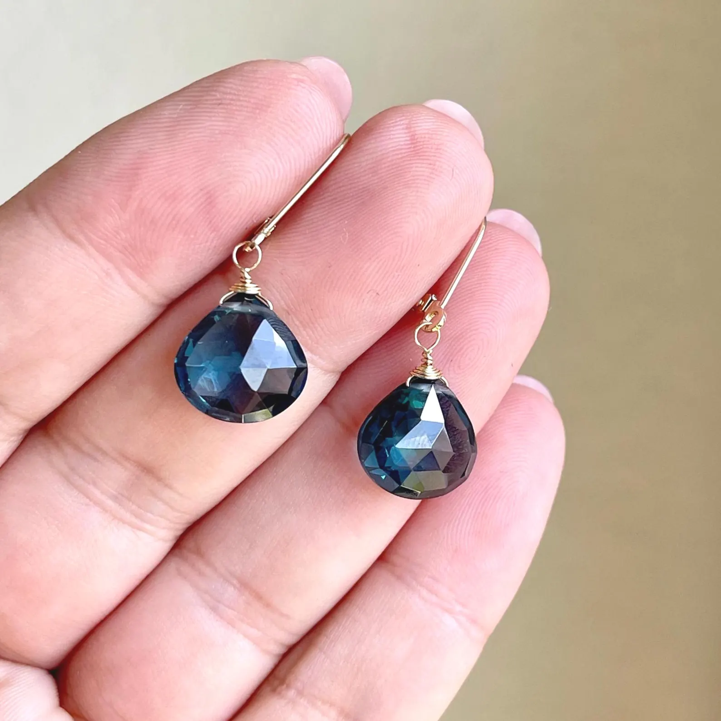 London Blue Topaz Teardrop Earrings- Solid 14k Gold December Birthstone