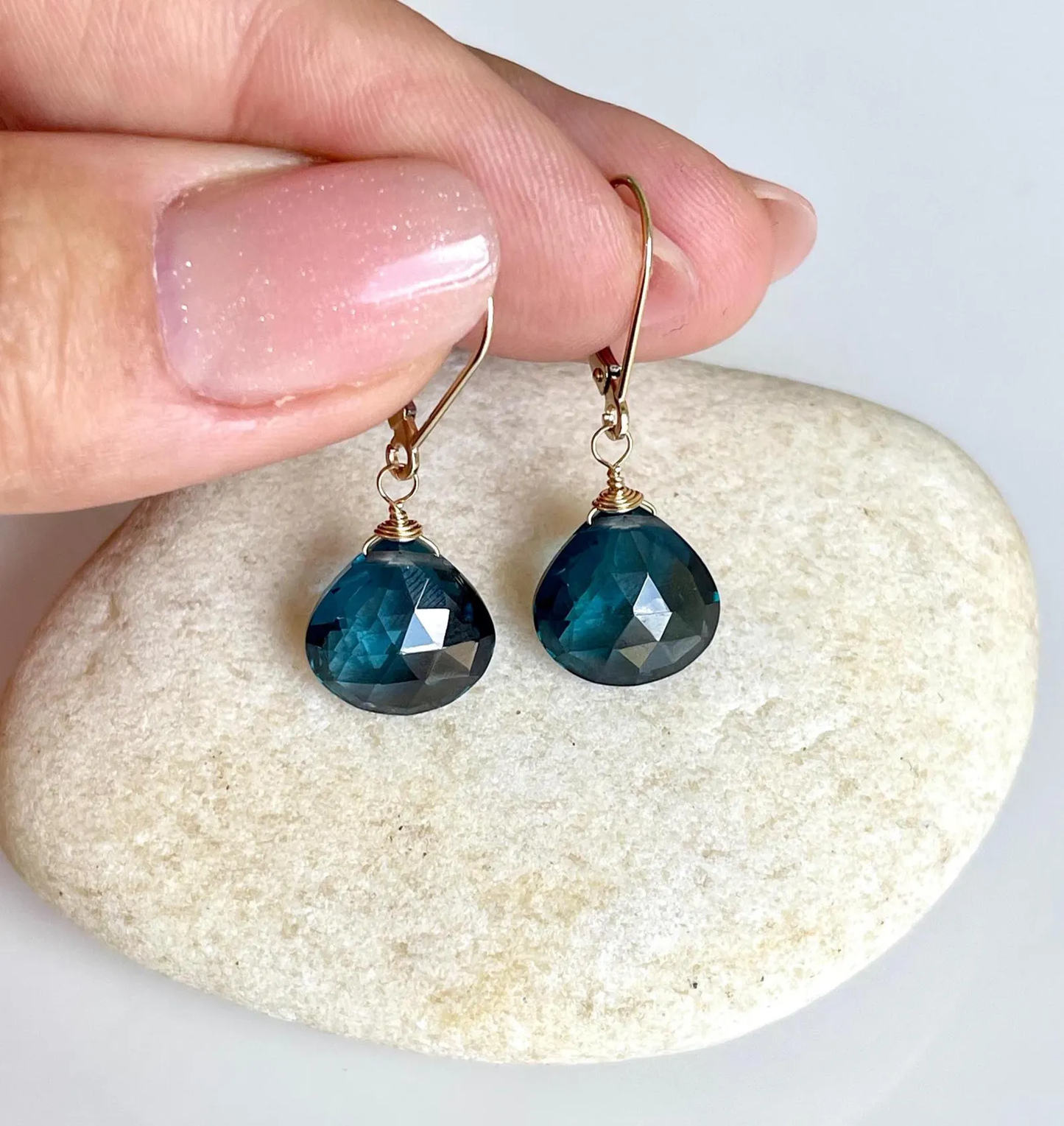 London Blue Topaz Teardrop Earrings- Solid 14k Gold December Birthstone