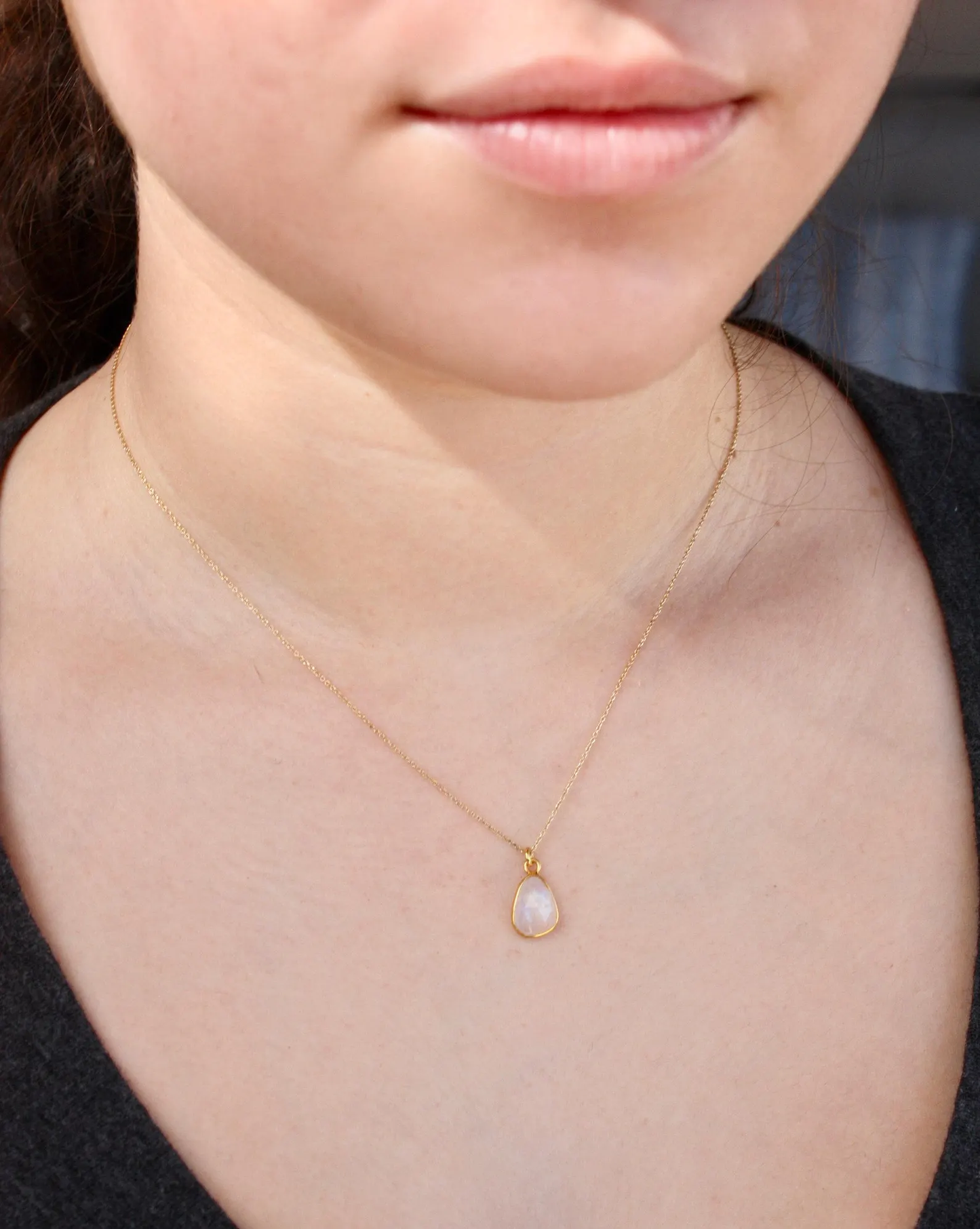Rainbow Moonstone Necklace, Solid Gold Necklace, 14K Gold, June Birthstone