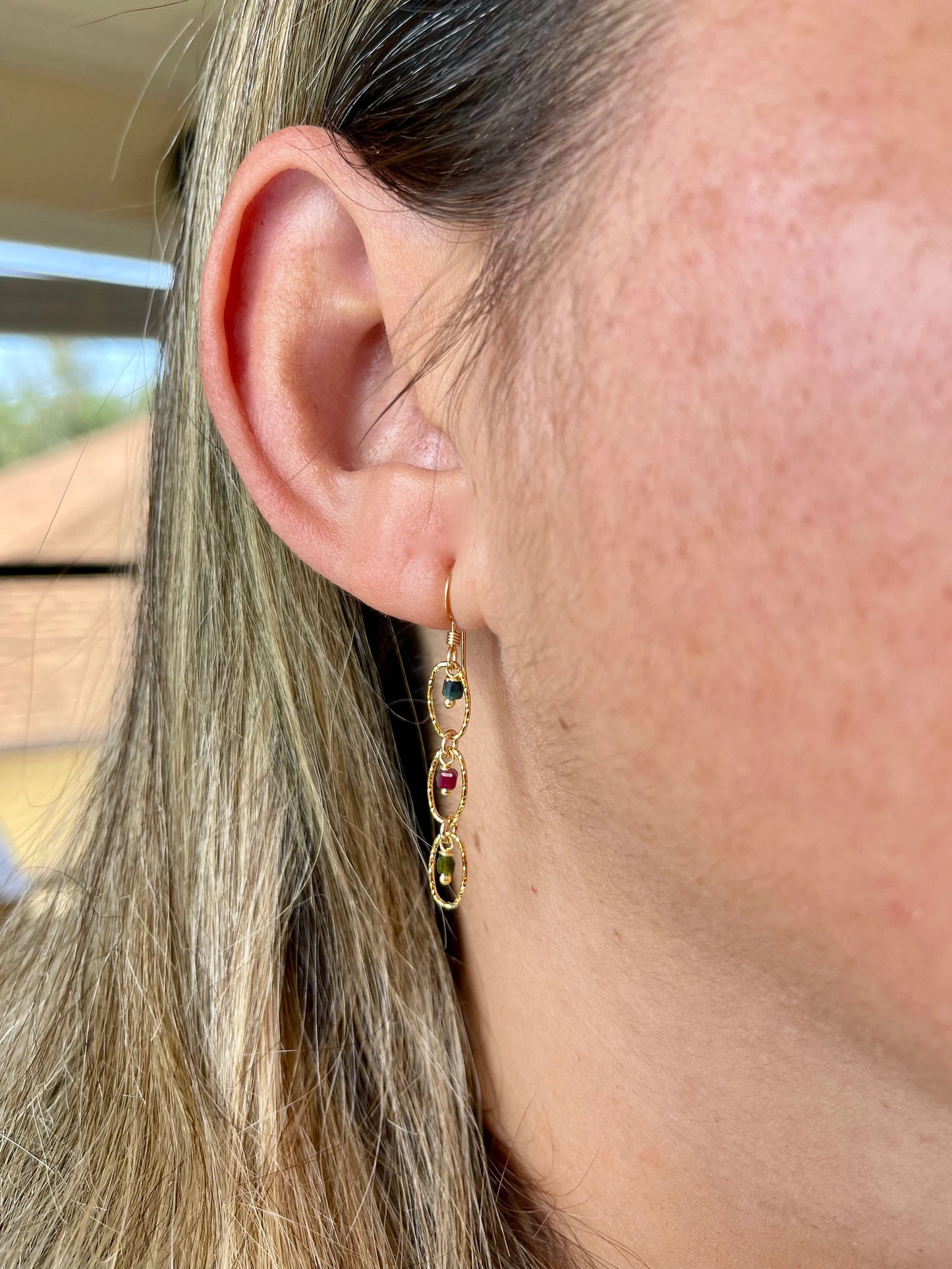 Watermelon Tourmaline Oval Link Earrings- October Birthstone