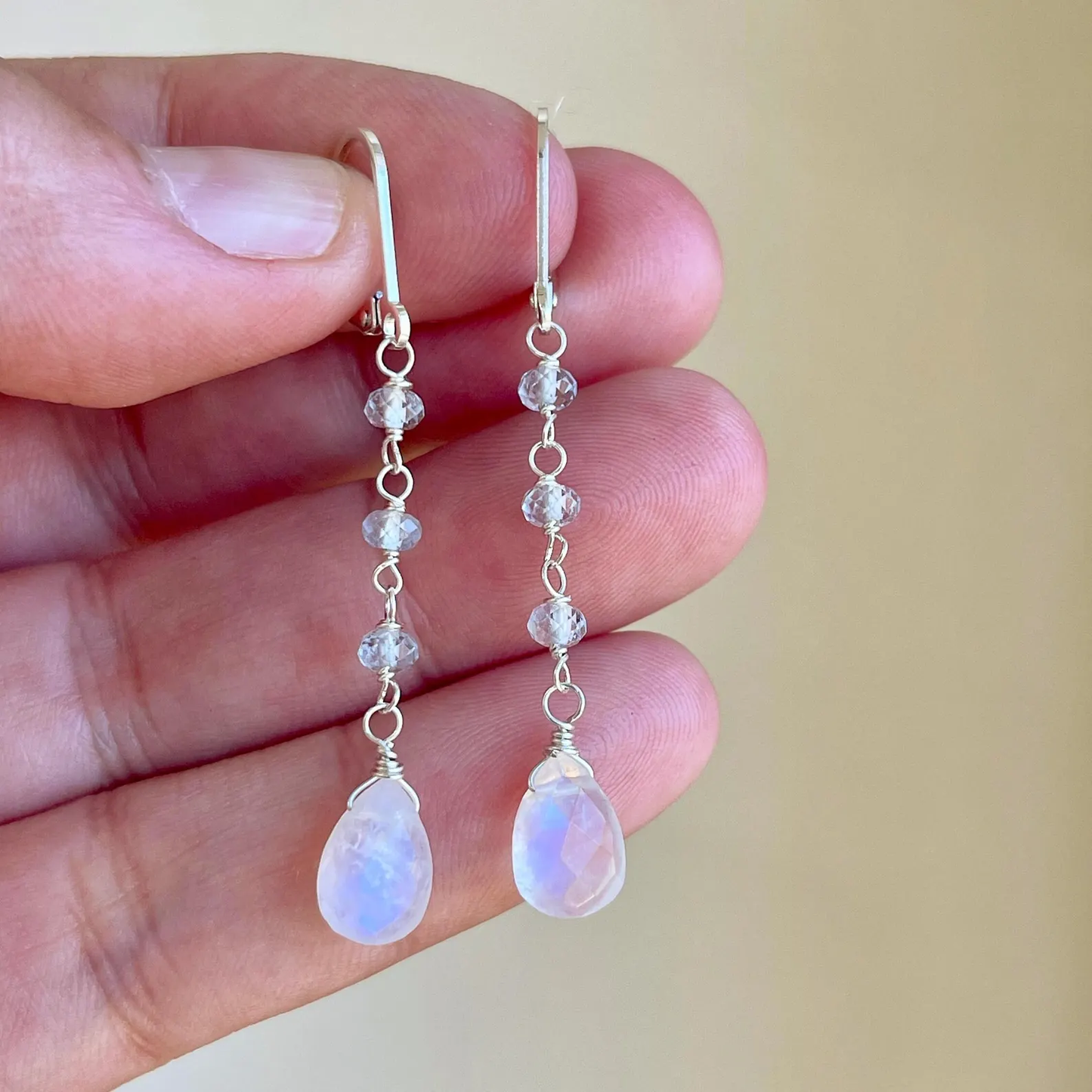 Moonstone and Aquamarine Dangle Earrings