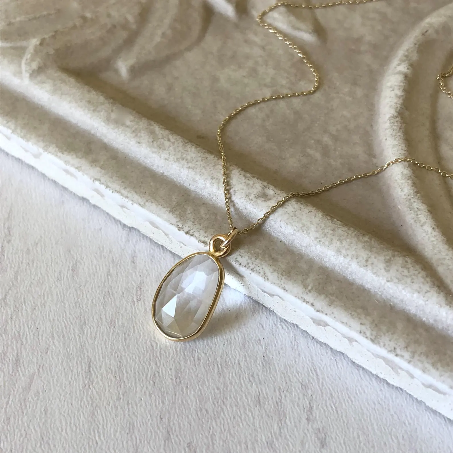 White Topaz Free Form Necklace- Solid 14K Gold April Birthstone