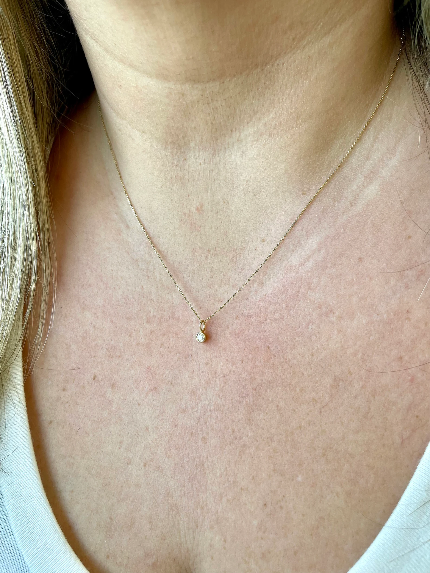 Tiny Diamond Minimalist Necklace- Solid 14k Gold