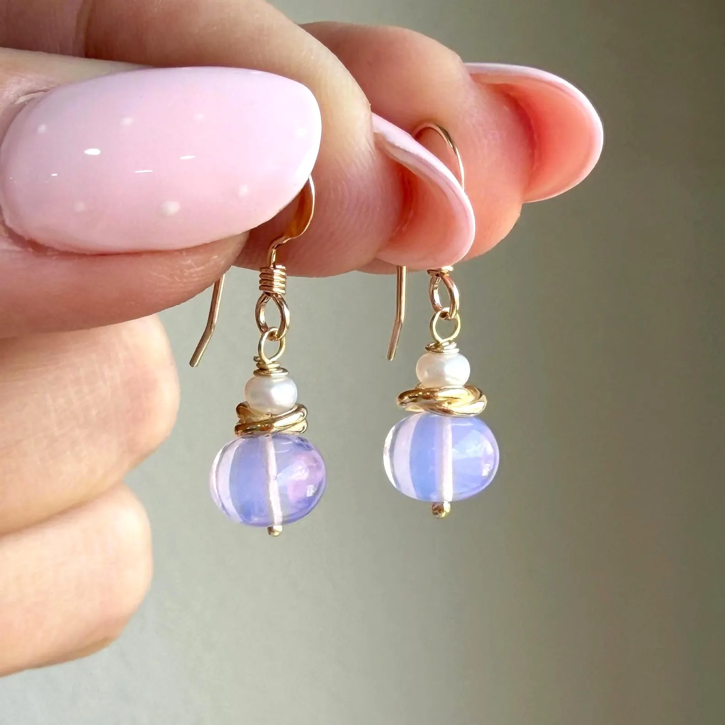 Lavender Quartz and Pearl Earrings