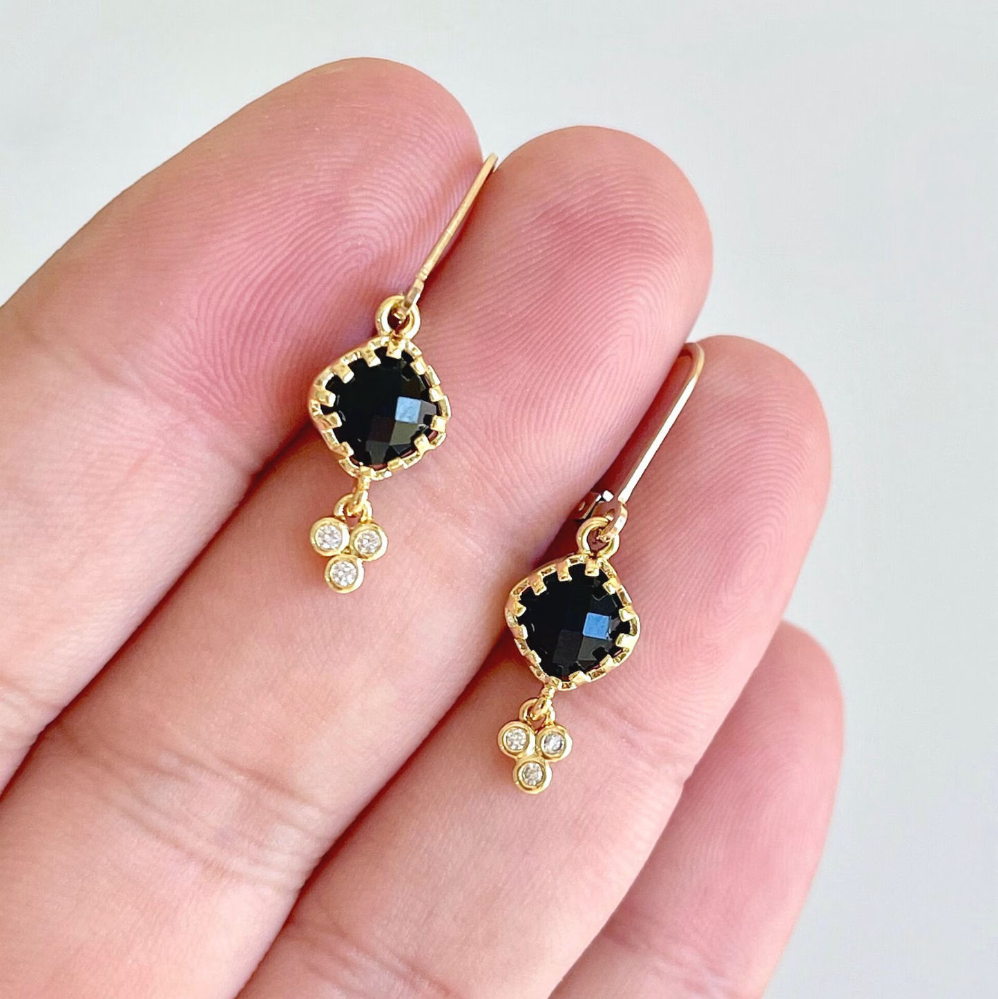Black Onyx Tiny Diamond Shape Earrings