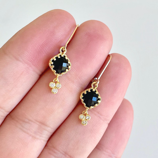Black Onyx Tiny Diamond Shape Earrings
