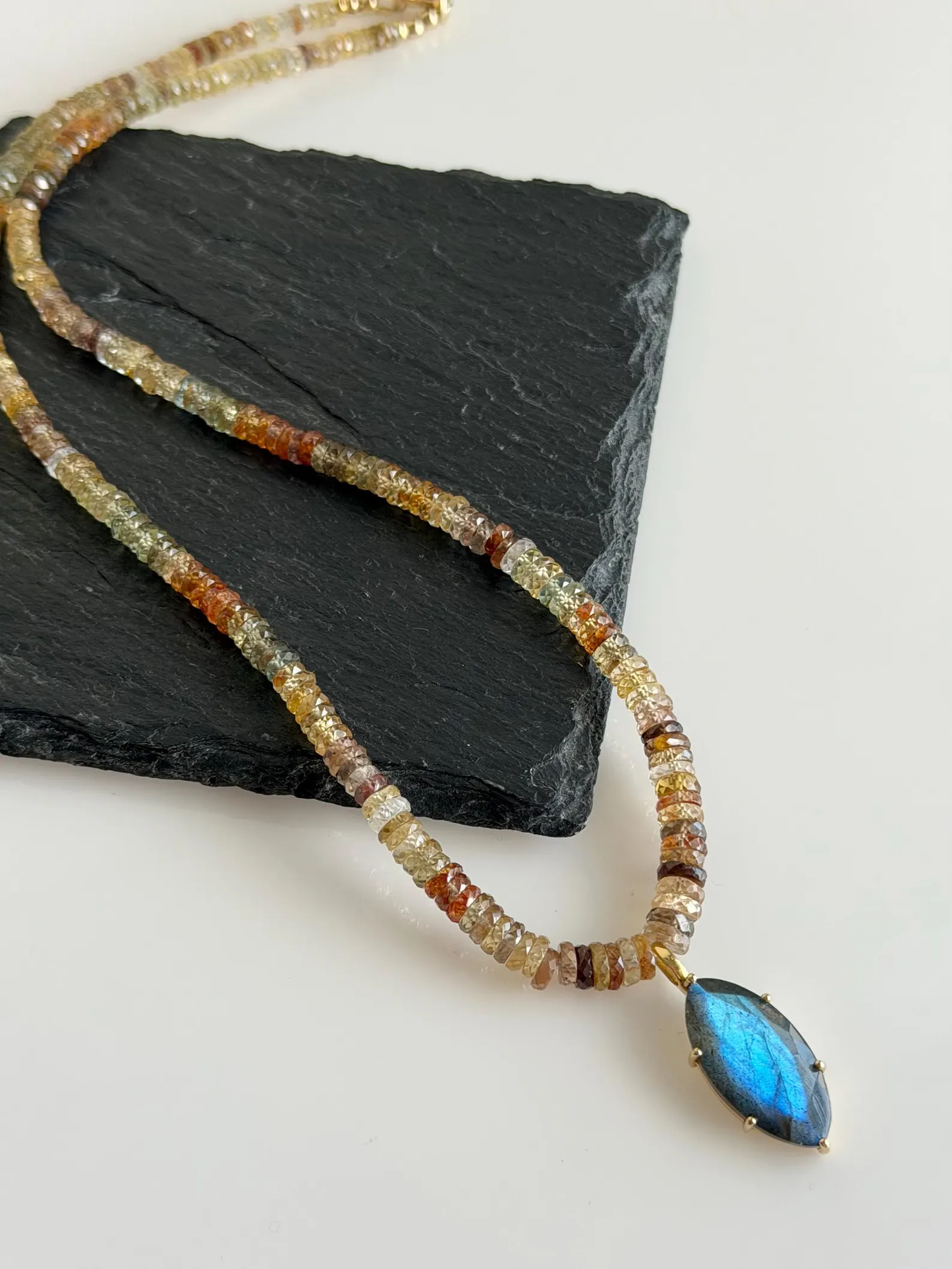Natural Sapphire and Labradorite Statement Necklace,