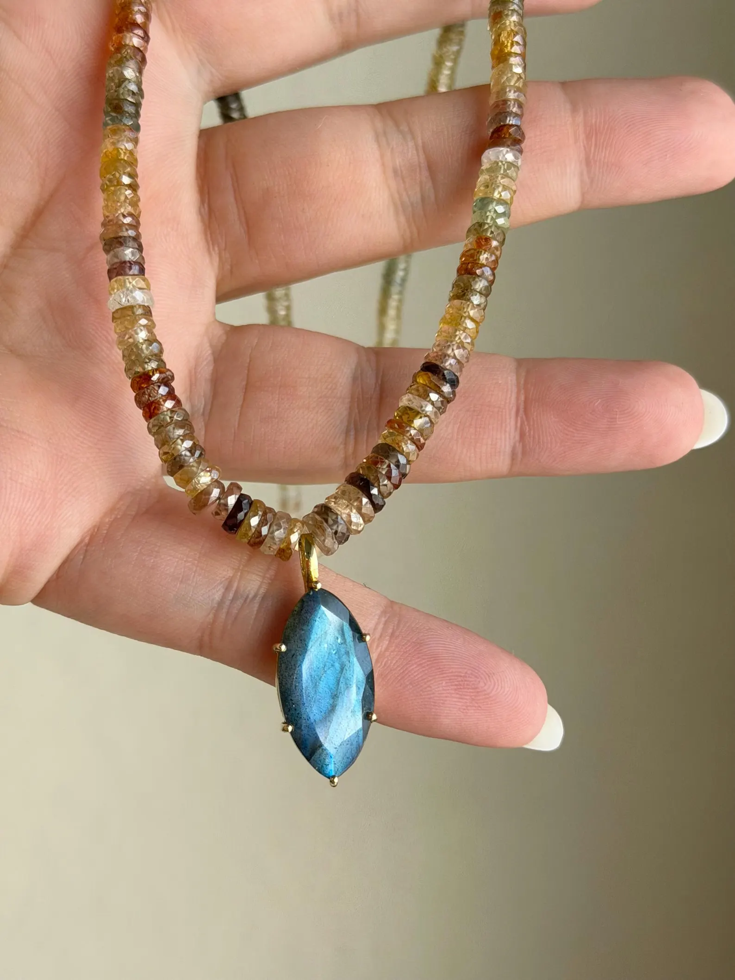 Natural Sapphire and Labradorite Statement Necklace,