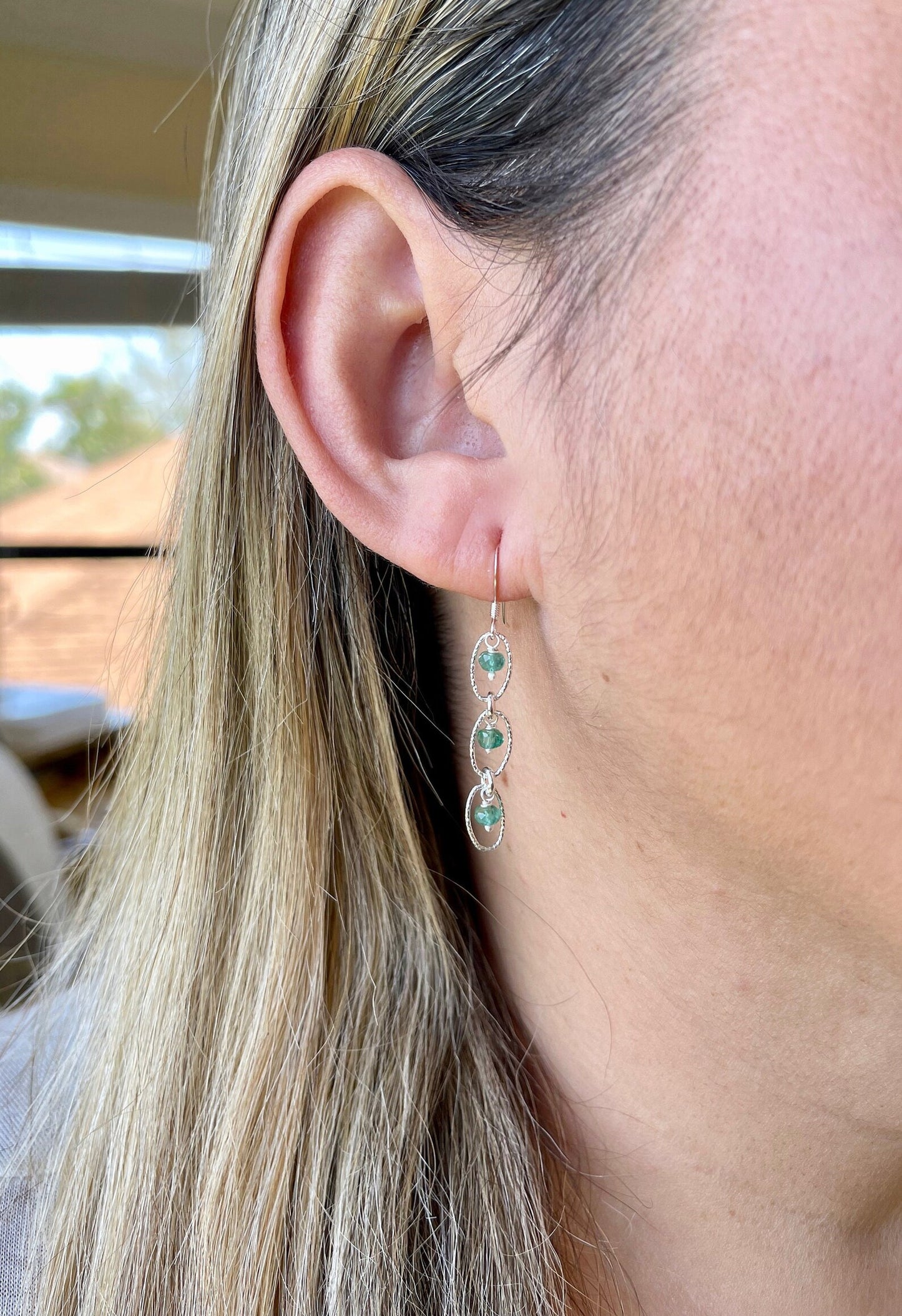 Emerald Oval Dangle Earrings- May Birthstone