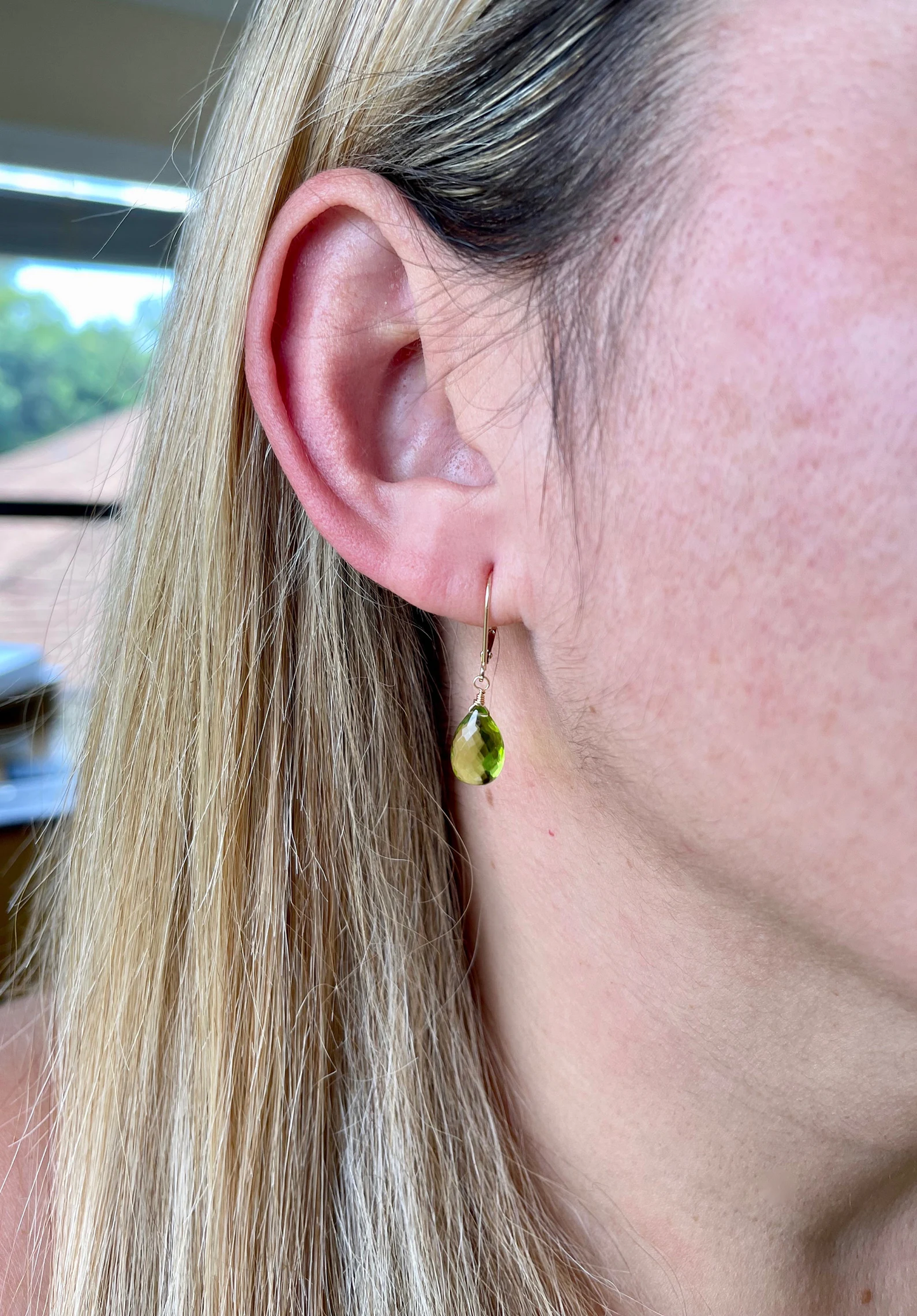 Peridot Teardrop Earrings- Solid 14k Gold August Birthstone