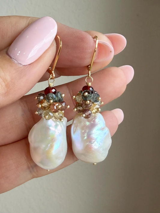 Baroque Pearl and Sapphire Statement Earrings- June Birthstone