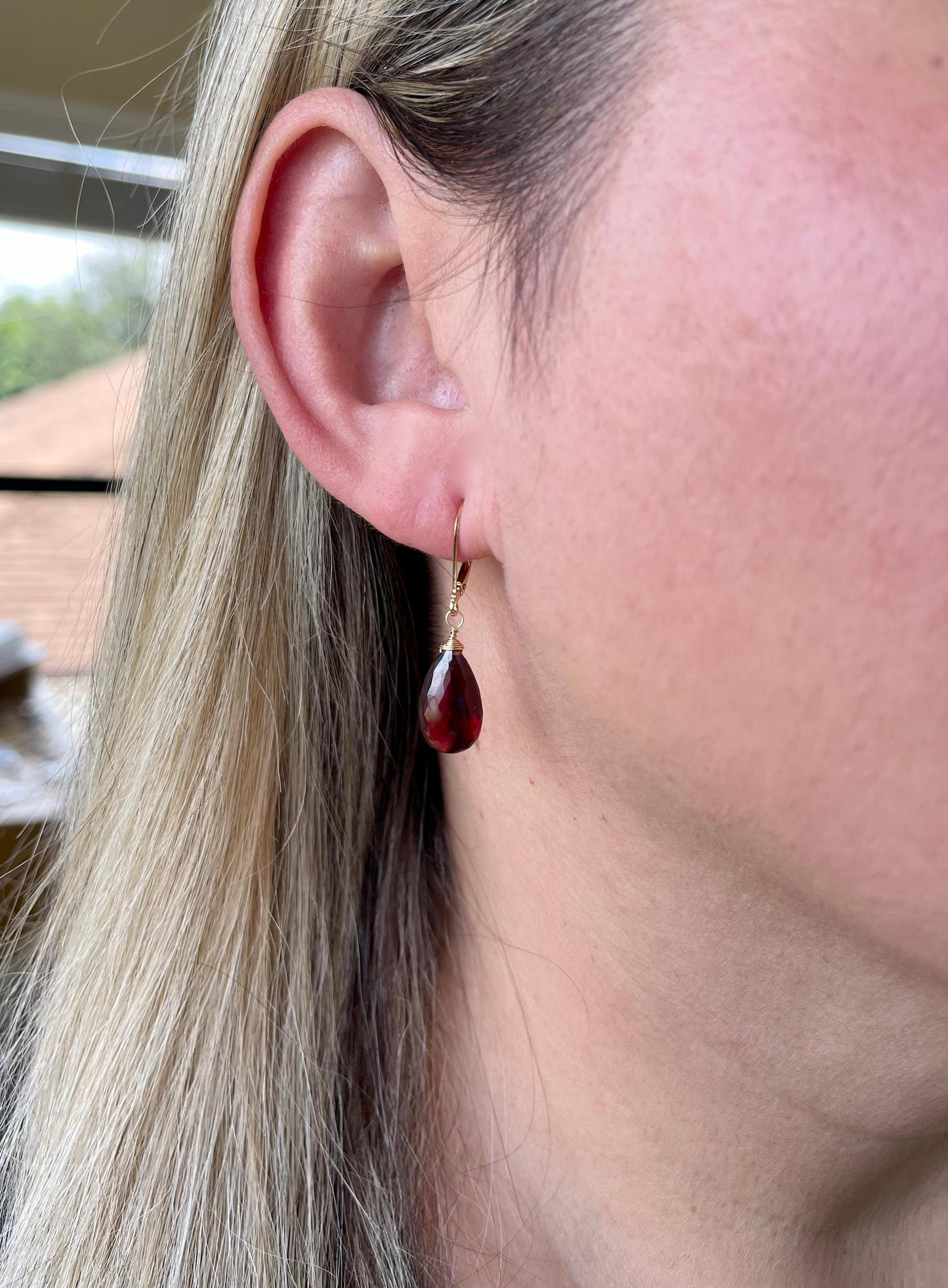 Garnet Teardrop Earrings- Solid 14k Gold