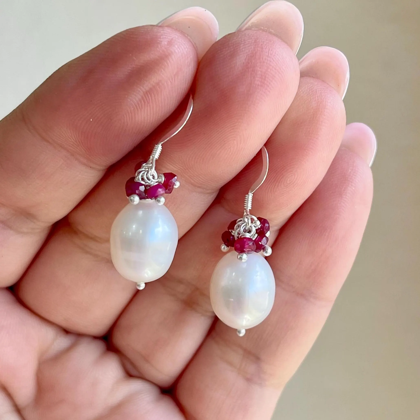 Pearl and Ruby Earrings- June Birthstone