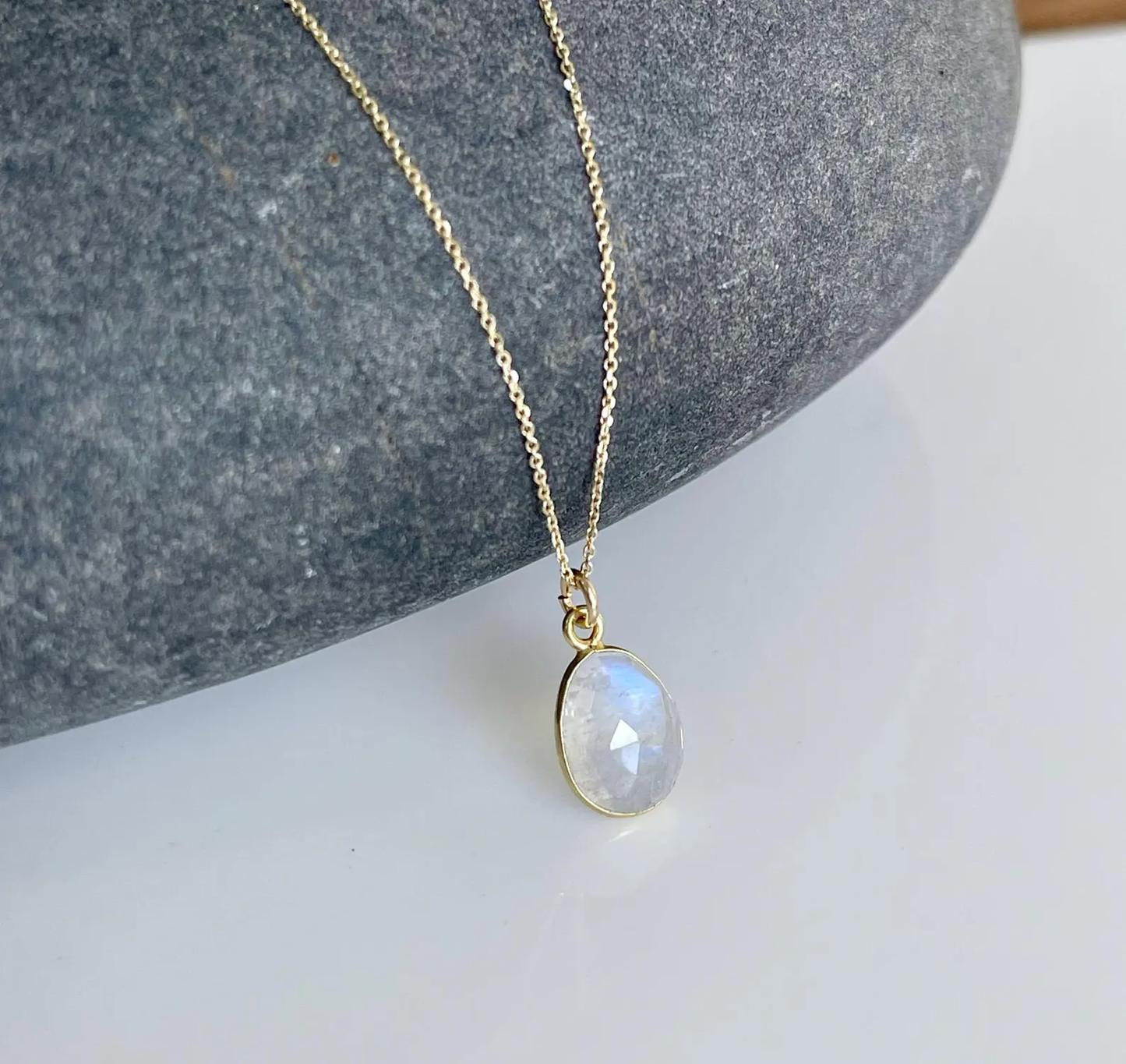 Rainbow Moonstone Necklace, Solid Gold Necklace, 14K Gold, June Birthstone