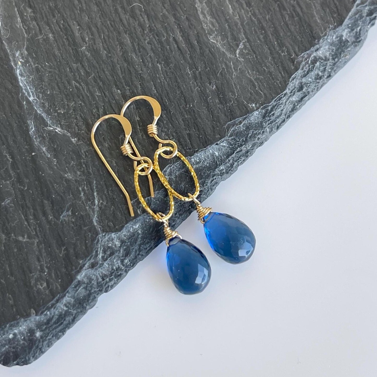 Blue Sapphire Teardrop Oval Link Earrings