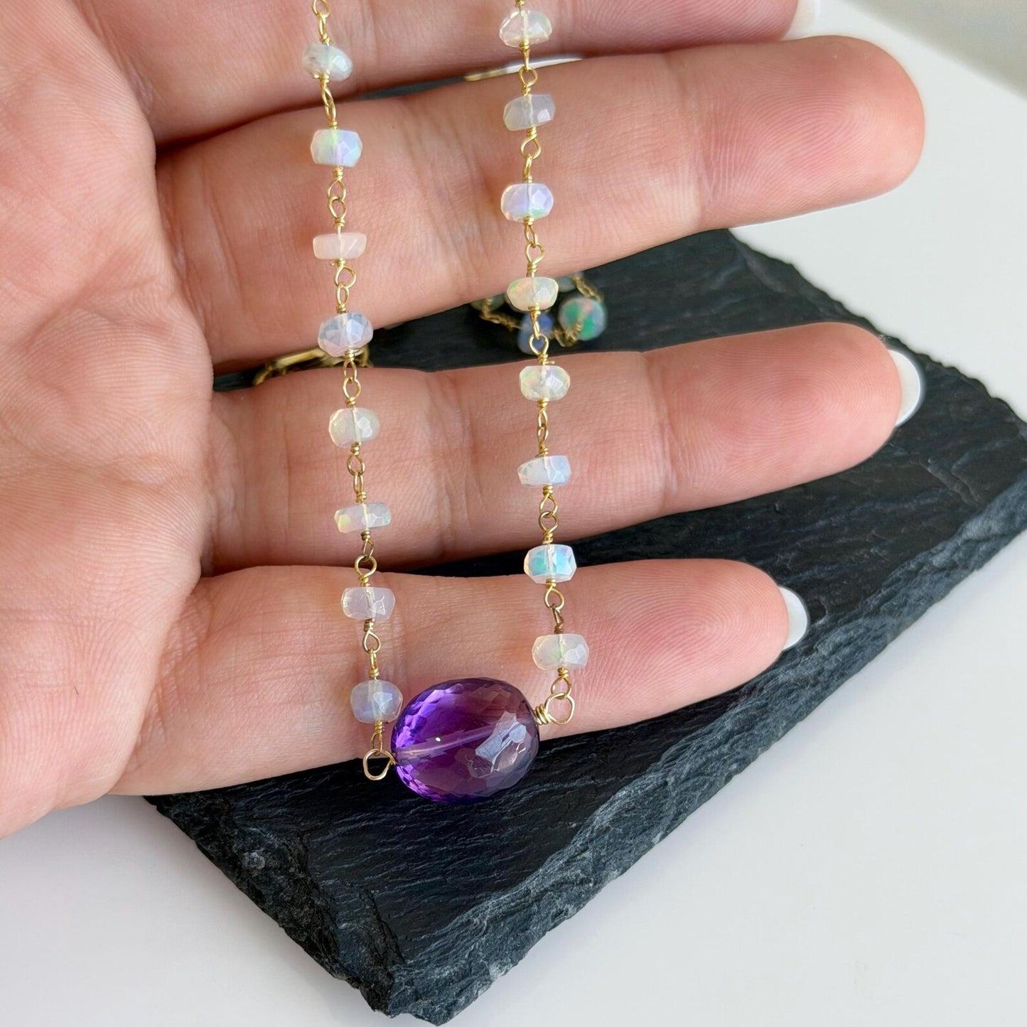 Amethyst and Ethiopian Opal Beaded Necklace