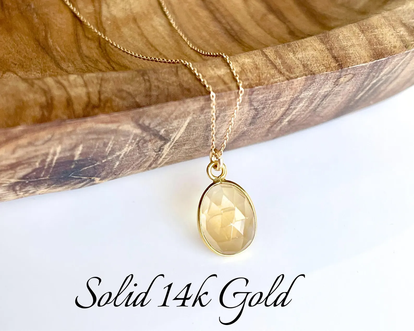 Yellow Topaz Oval Necklace- Solid 14K Gold November Birthstone