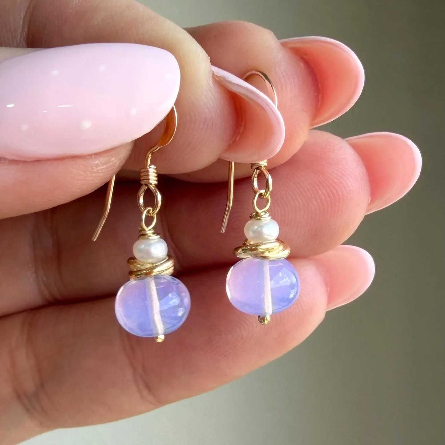 Lavender Quartz and Pearl Earrings