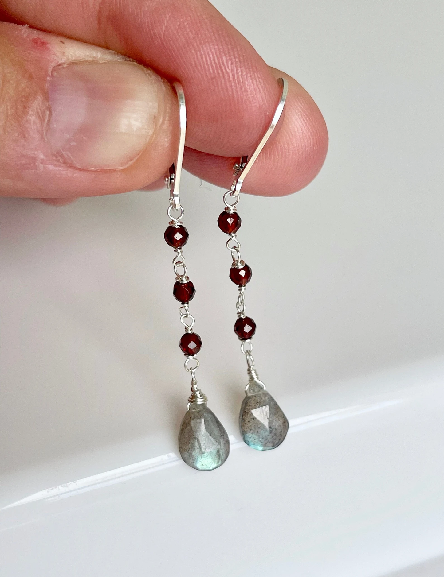 Labradorite and Garnet Wire Wrapped Earrings