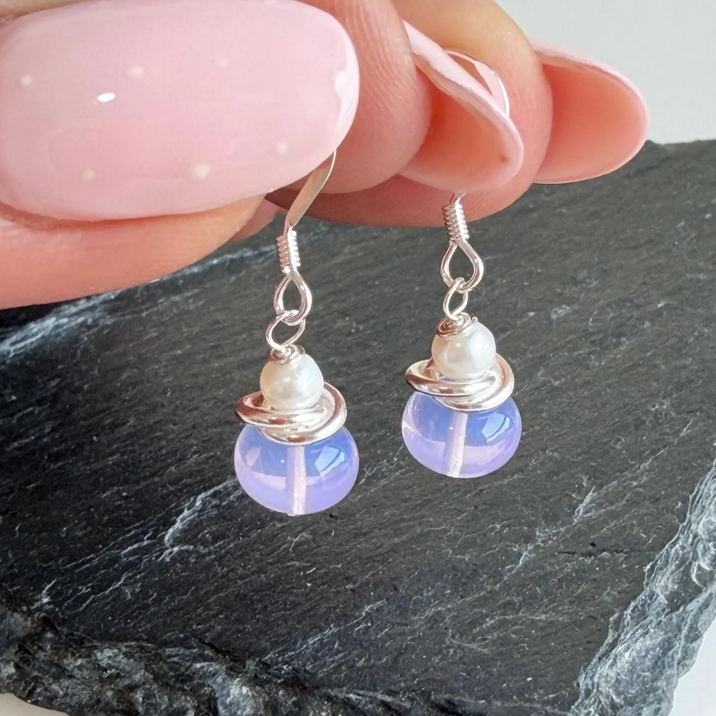 Lavender Quartz and Pearl Earrings