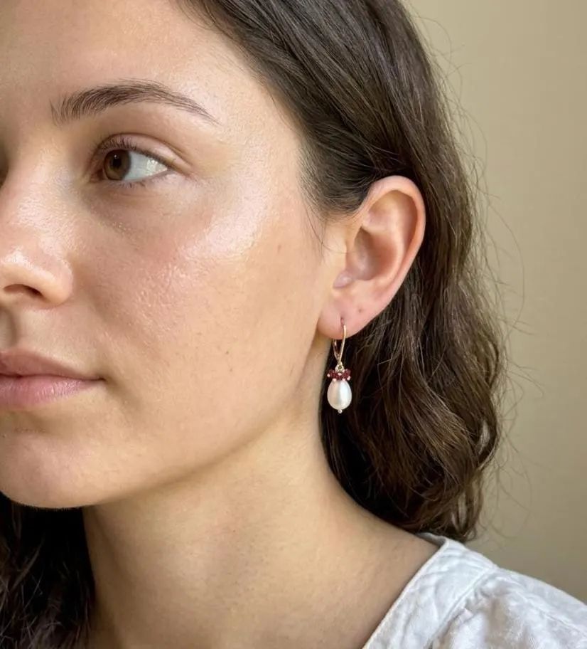 Pearl and Ruby Earrings- June Birthstone