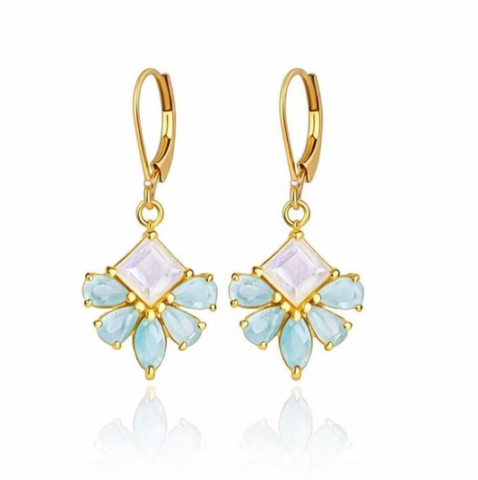 Aquamarine and Moonstone Flower Earrings