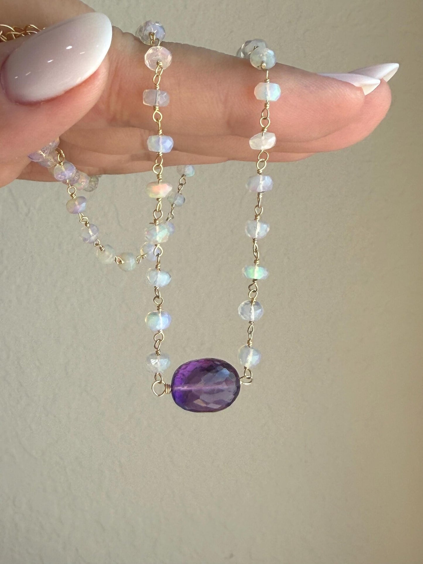 Amethyst and Ethiopian Opal Beaded Necklace