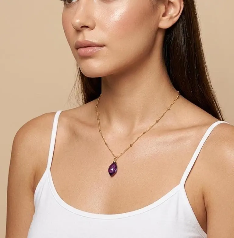 Amethyst Pointy Drop Necklace- February Birthstone