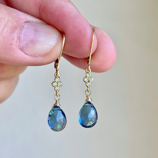 Blue Topaz and White Topaz Teardrop Earrings- December Birthstone