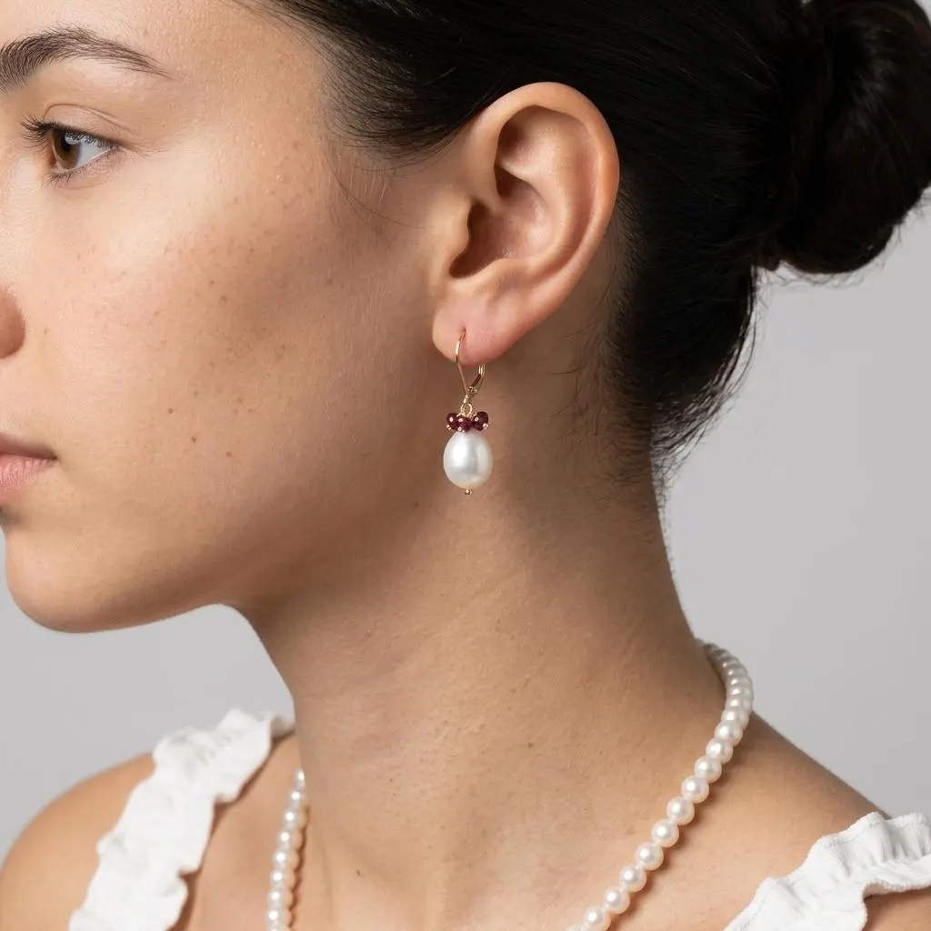 Pearl and Ruby Earrings- June Birthstone