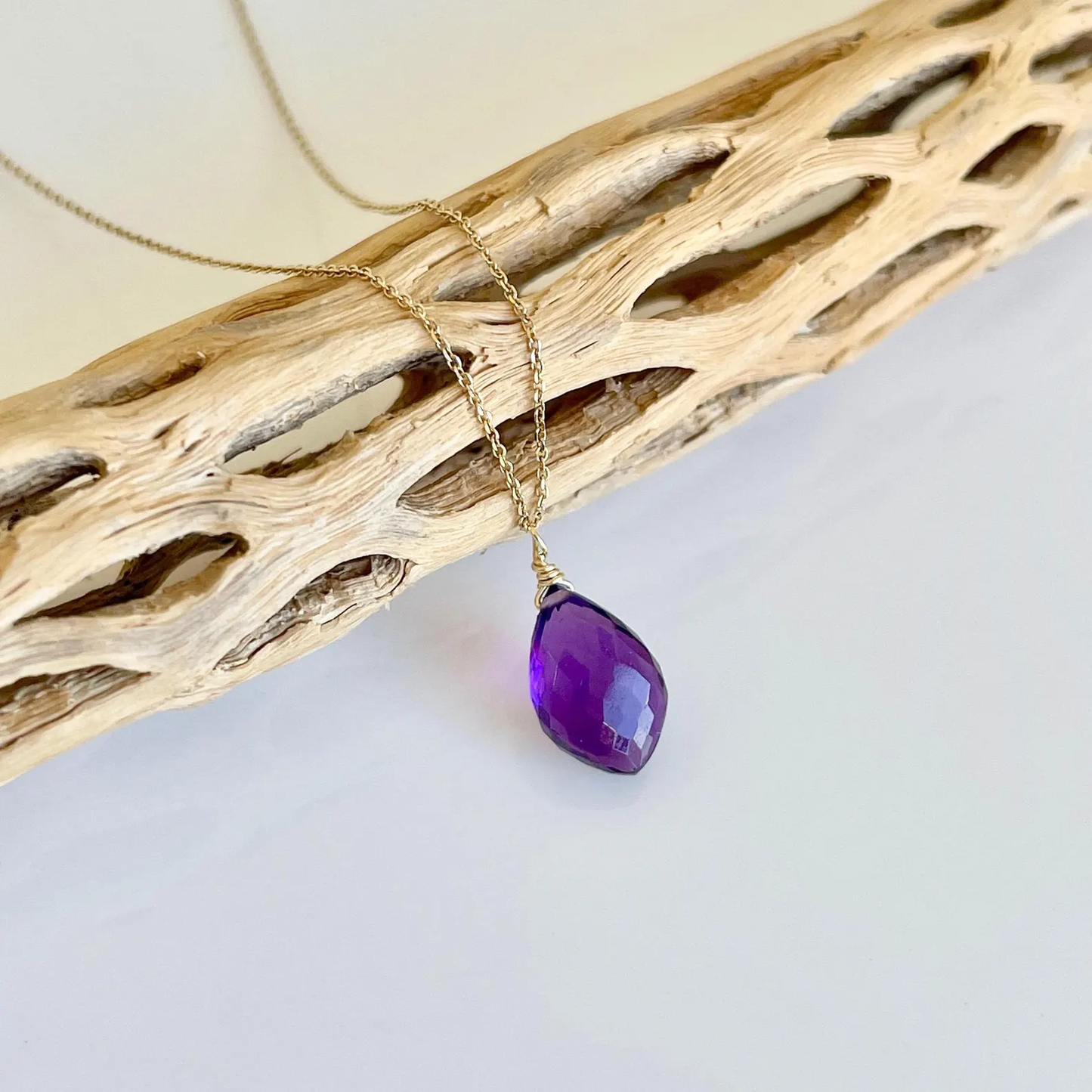 Amethyst Necklace, February Birthstone, Solid 14k Gold, Purple Amethyst Pendant, Genuine 14k chain, Dainty Layering Jewelry, Gift for her