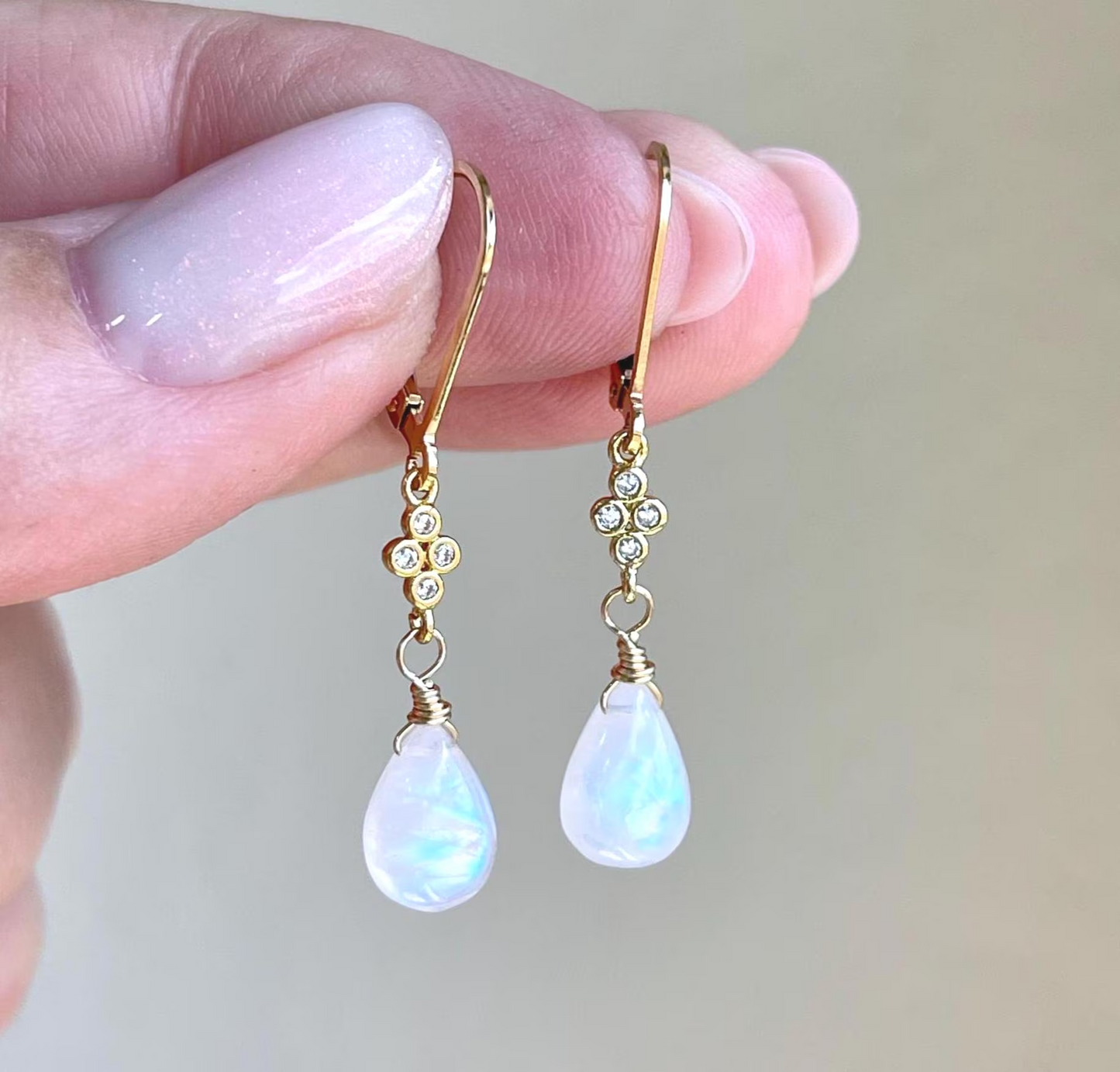 Rainbow Moonstone Teardrop Earrings