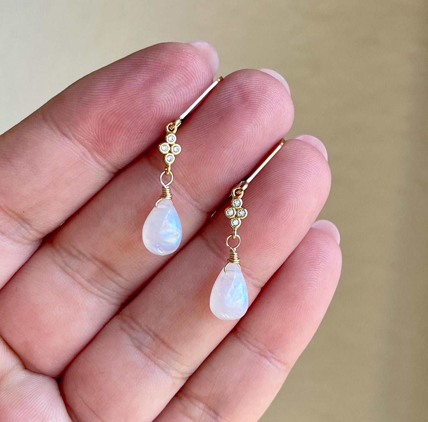 Rainbow Moonstone Teardrop Earrings