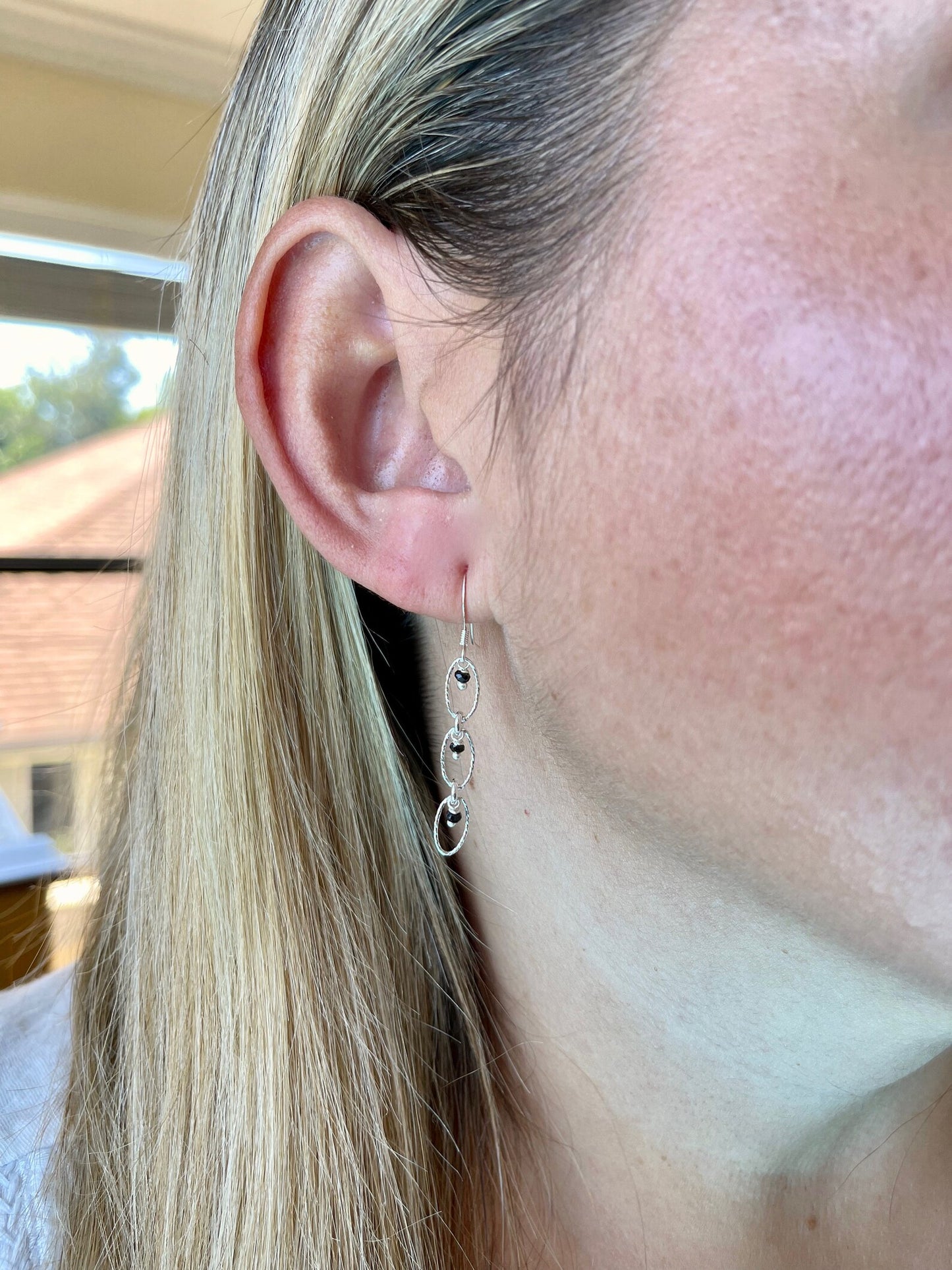 Black Onyx Oval Link Earrings