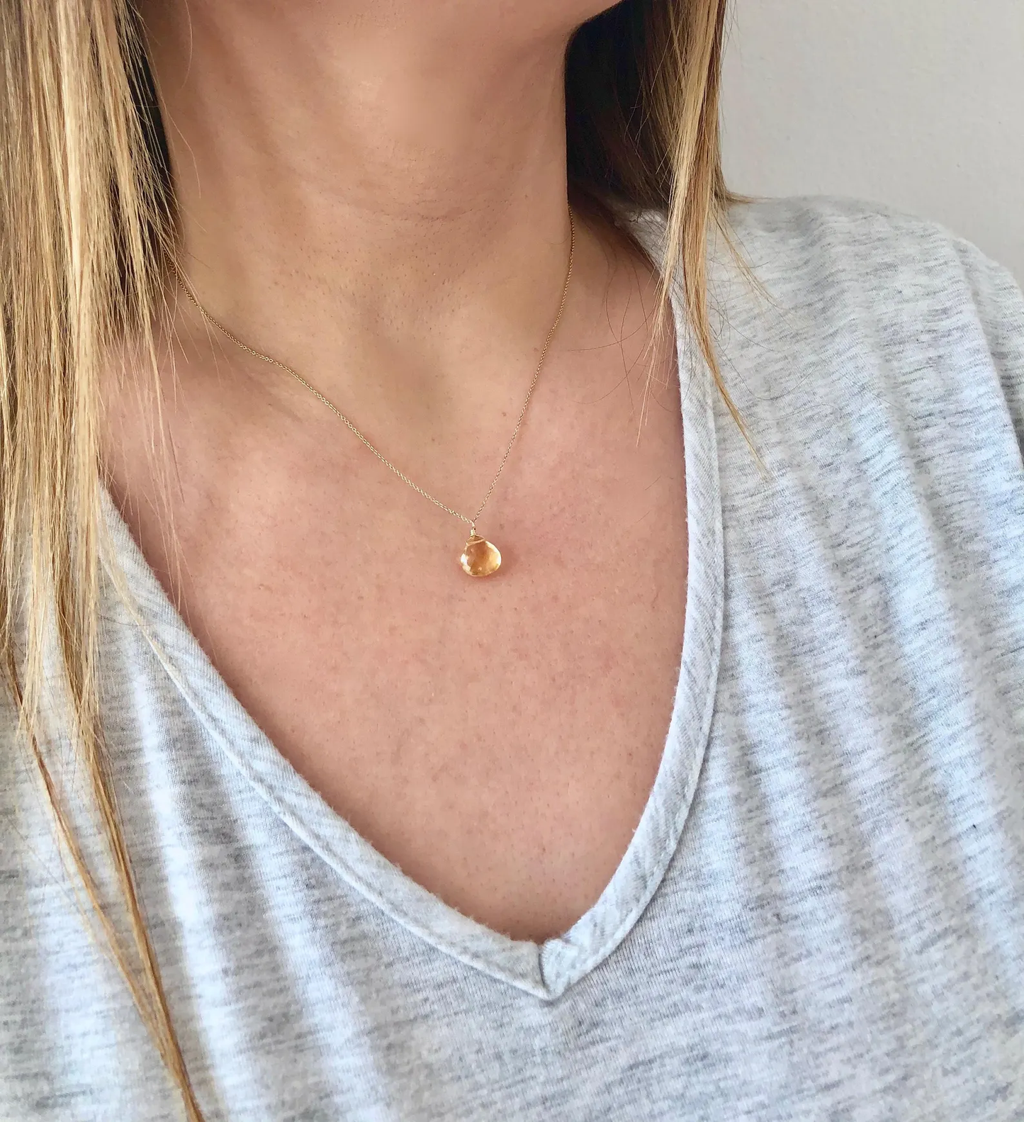 Yellow Topaz Teardrop Necklace- Solid 14k Gold November Birthstone