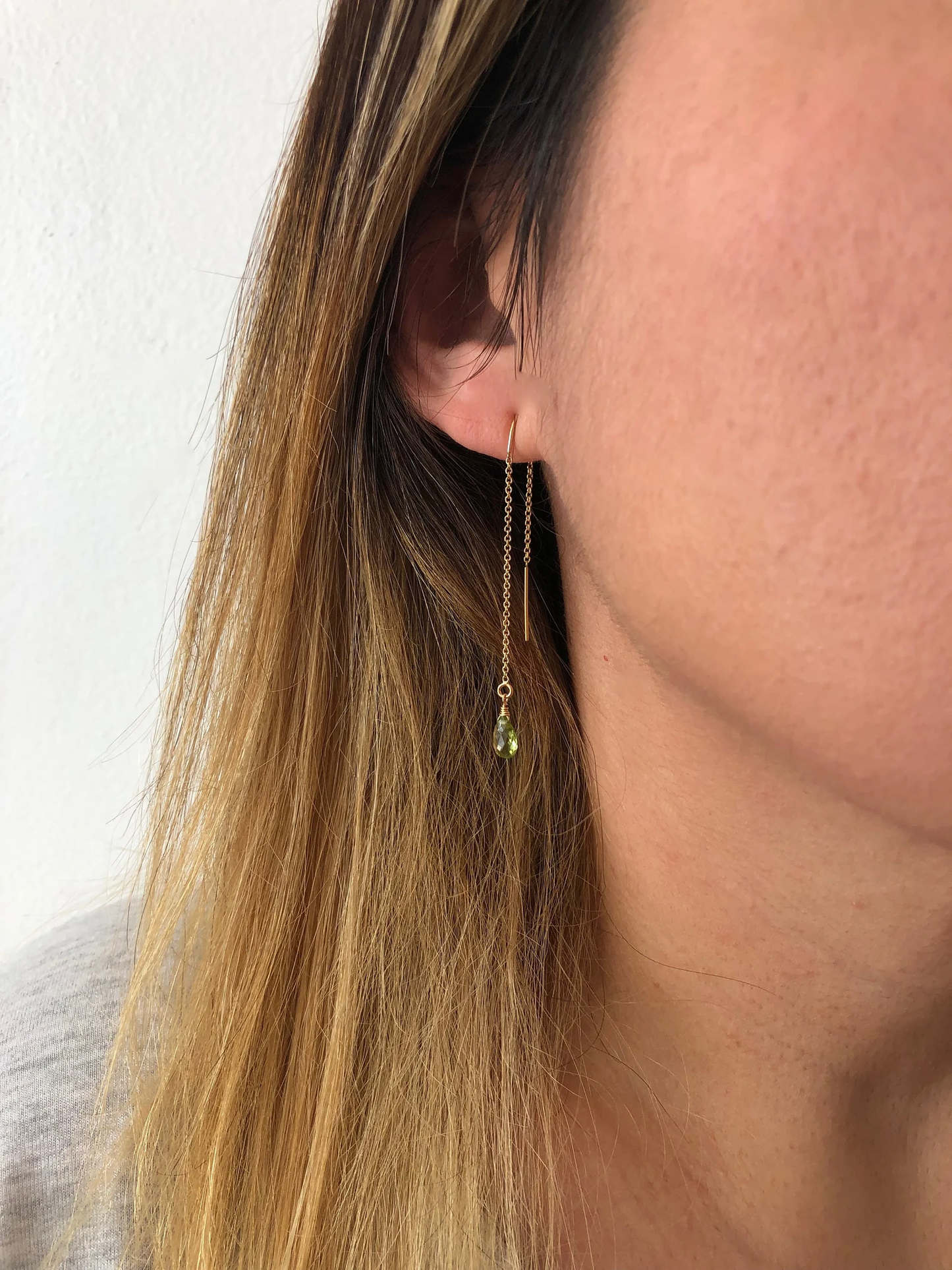 Peridot Threader Earrings- August Birthstone