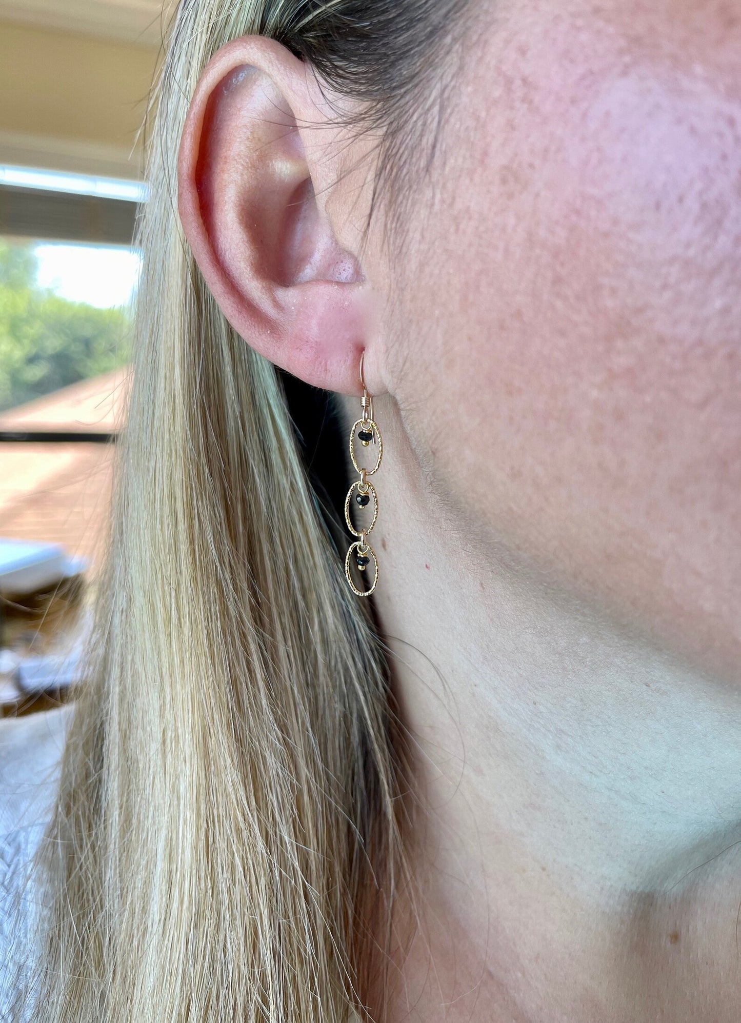 Black Onyx Oval Link Earrings