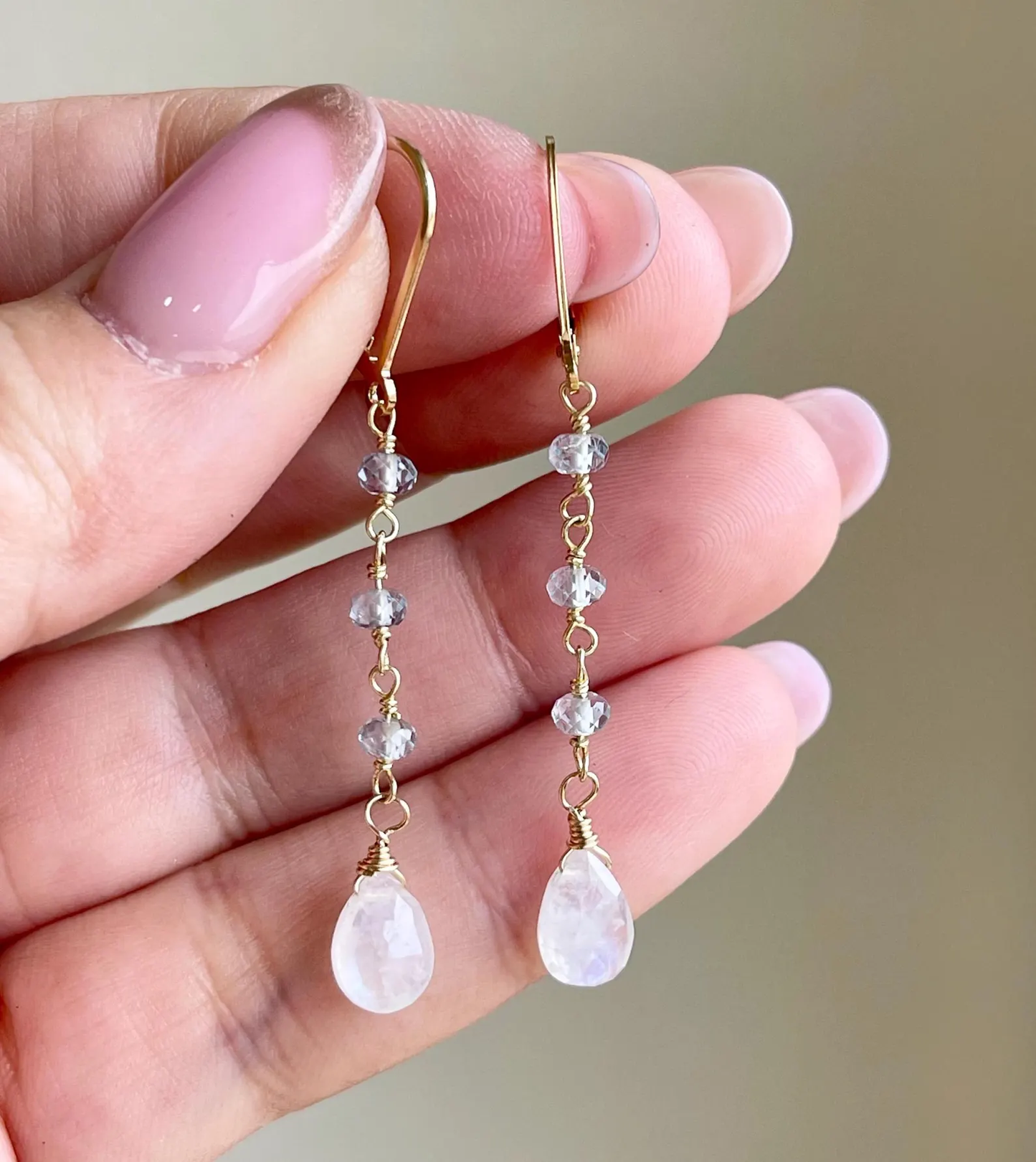 Moonstone and Aquamarine Dangle Earrings