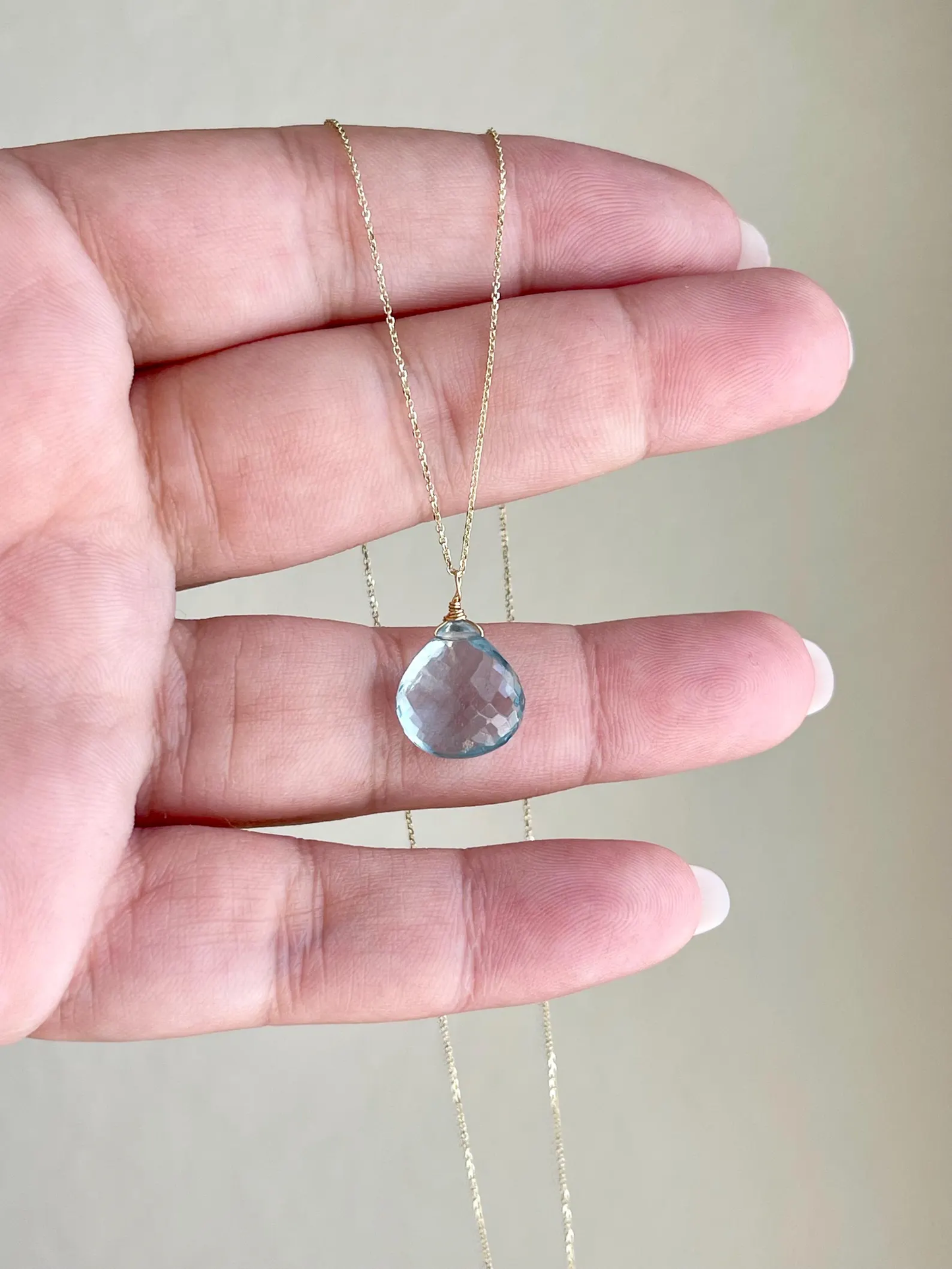 Aquamarine Teardrop Necklace- Solid 14k Gold March Birthstone