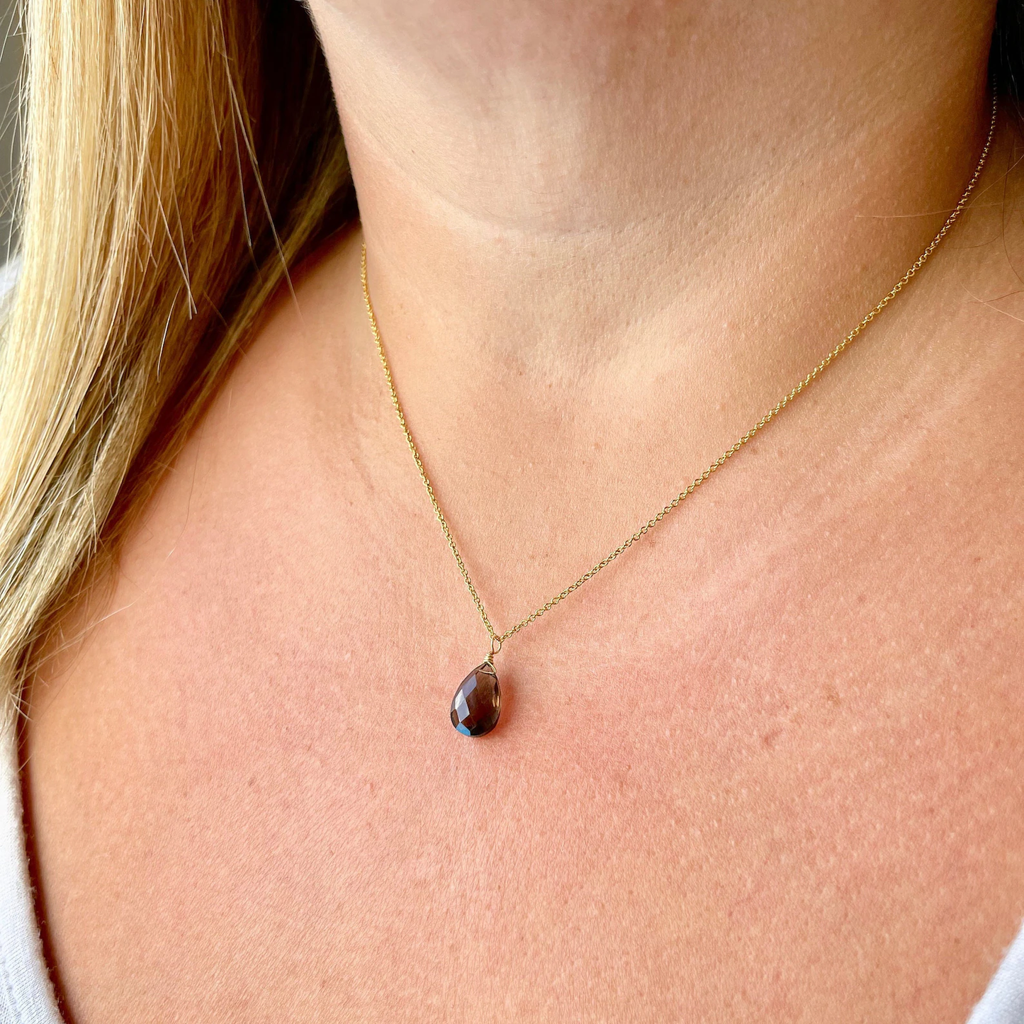 Smokey Topaz Teardrop Necklace