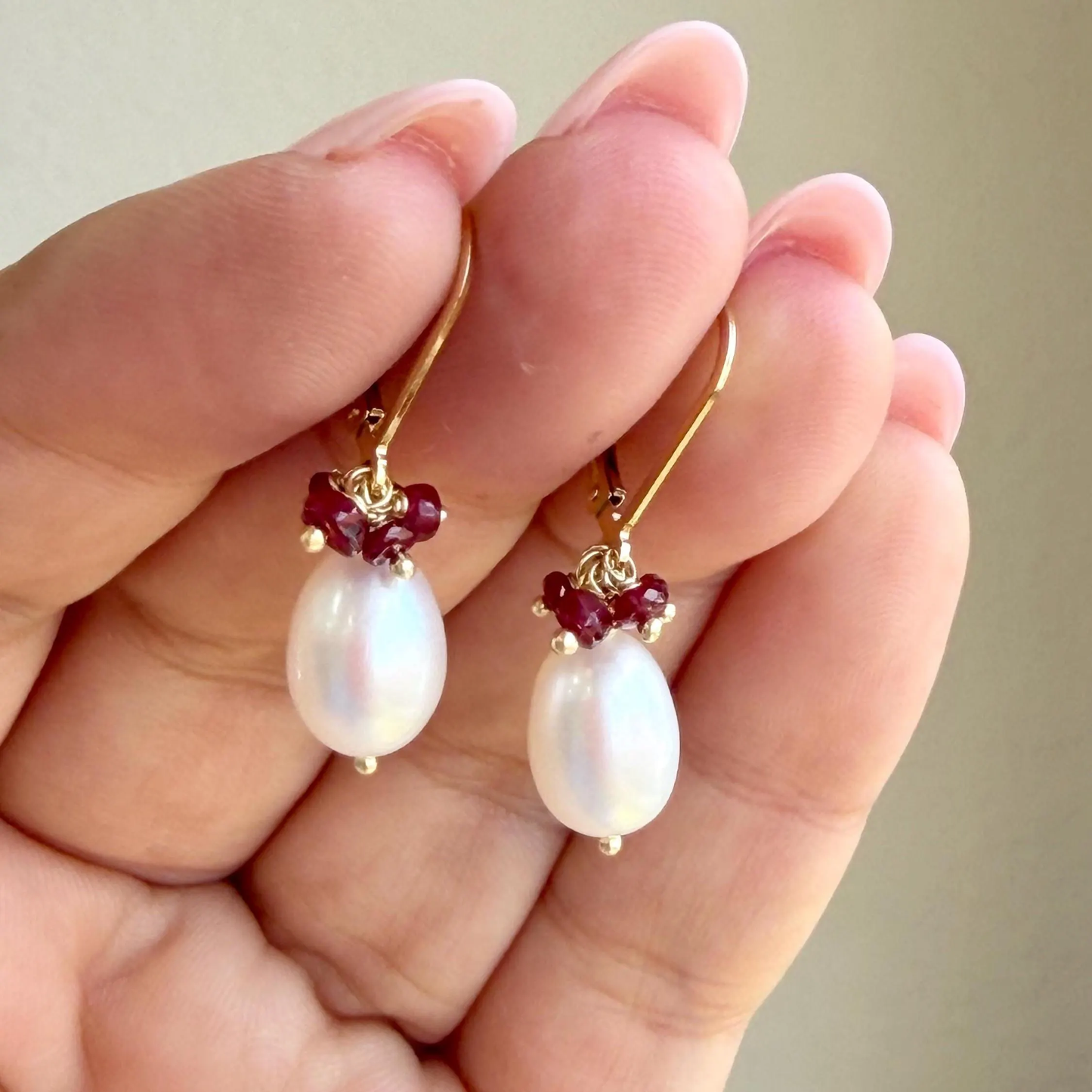 Pearl and Ruby Earrings- June Birthstone