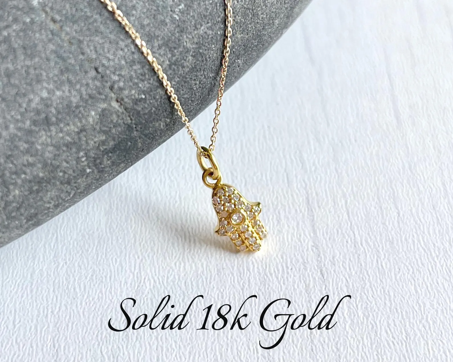 Hamsa Diamond Necklace- Solid 14k Gold