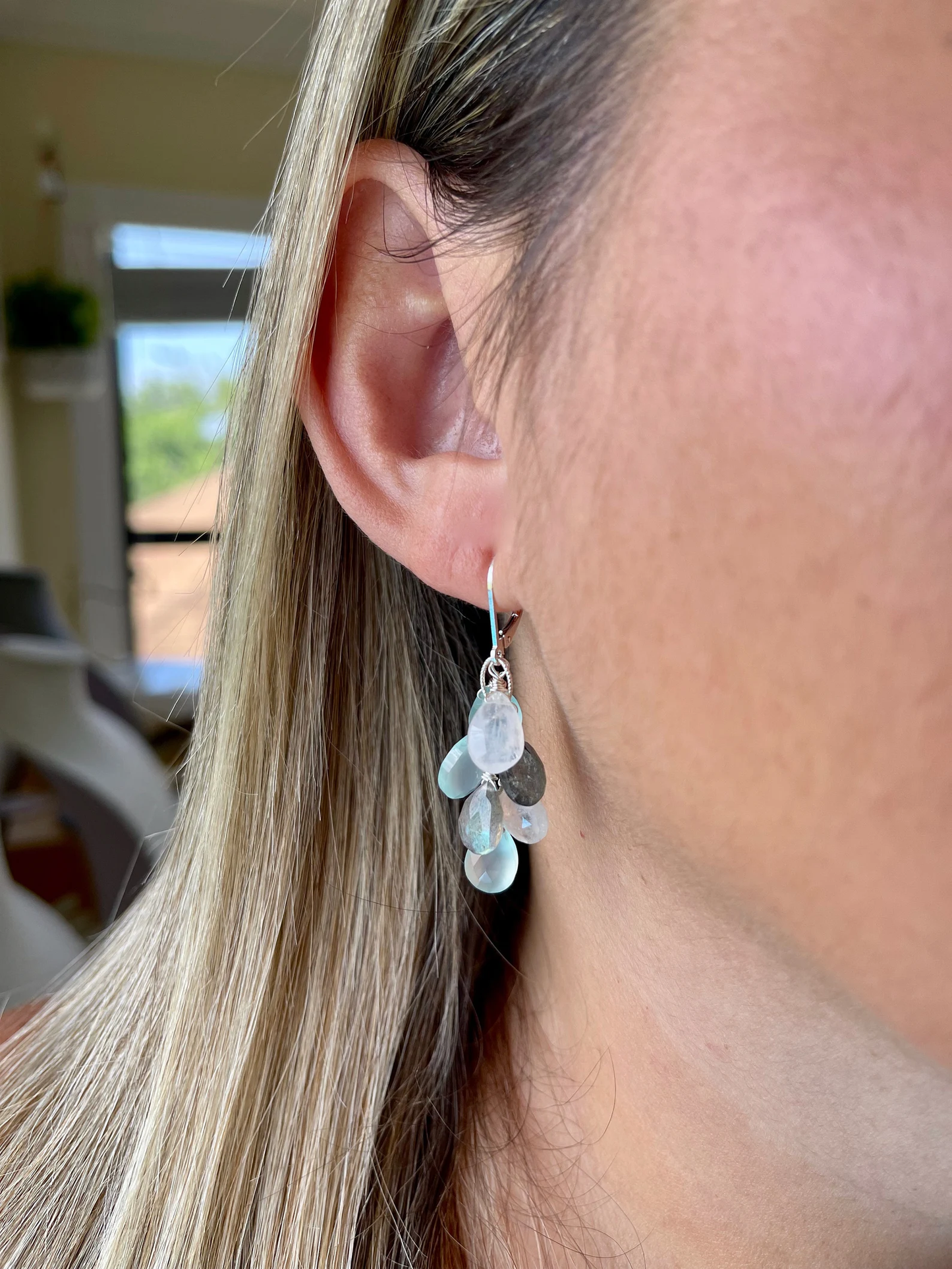 Moonstone, Labradorite and Chalcedony Cluster Earrings