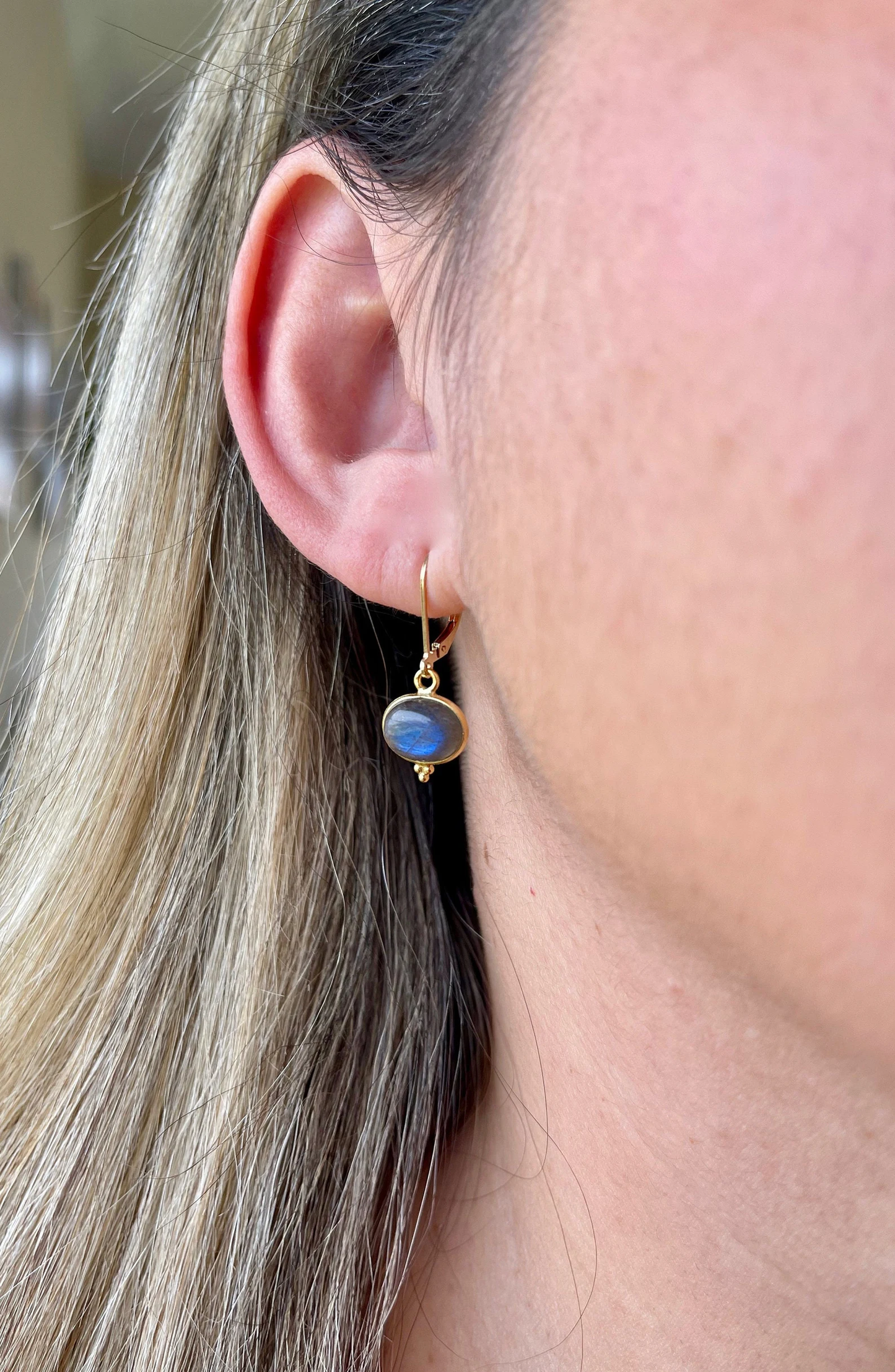 Labradorite Smooth Oval Cabochon Earrings
