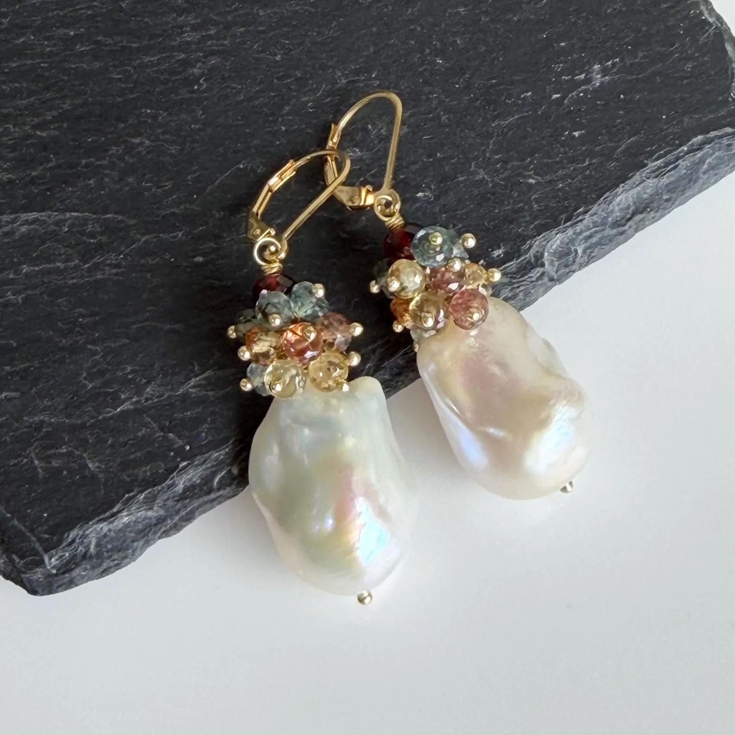 Baroque Pearl and Sapphire Statement Earrings- June Birthstone