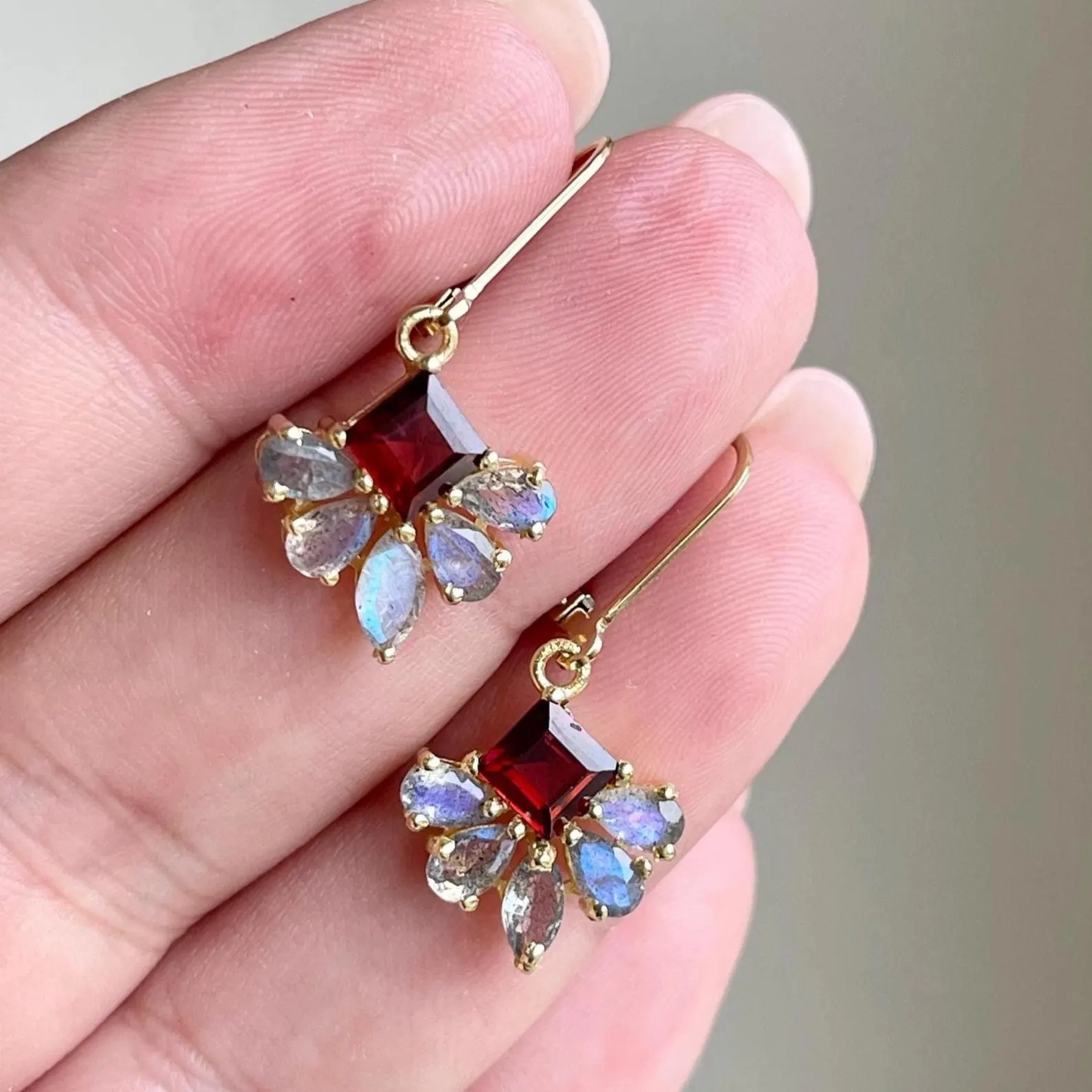 Labradorite and Garnet Flower Earrings