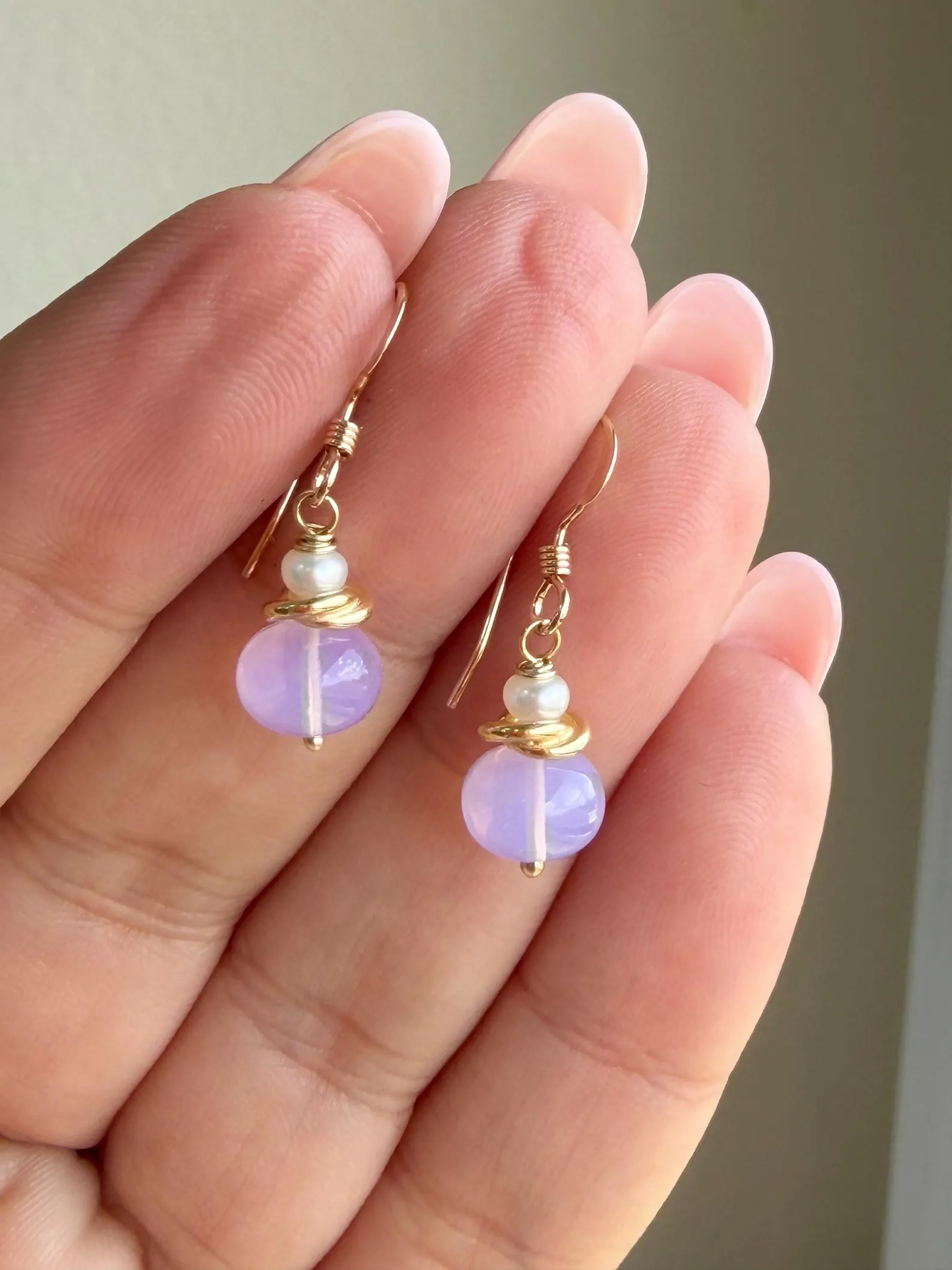 Lavender Quartz and Pearl Earrings
