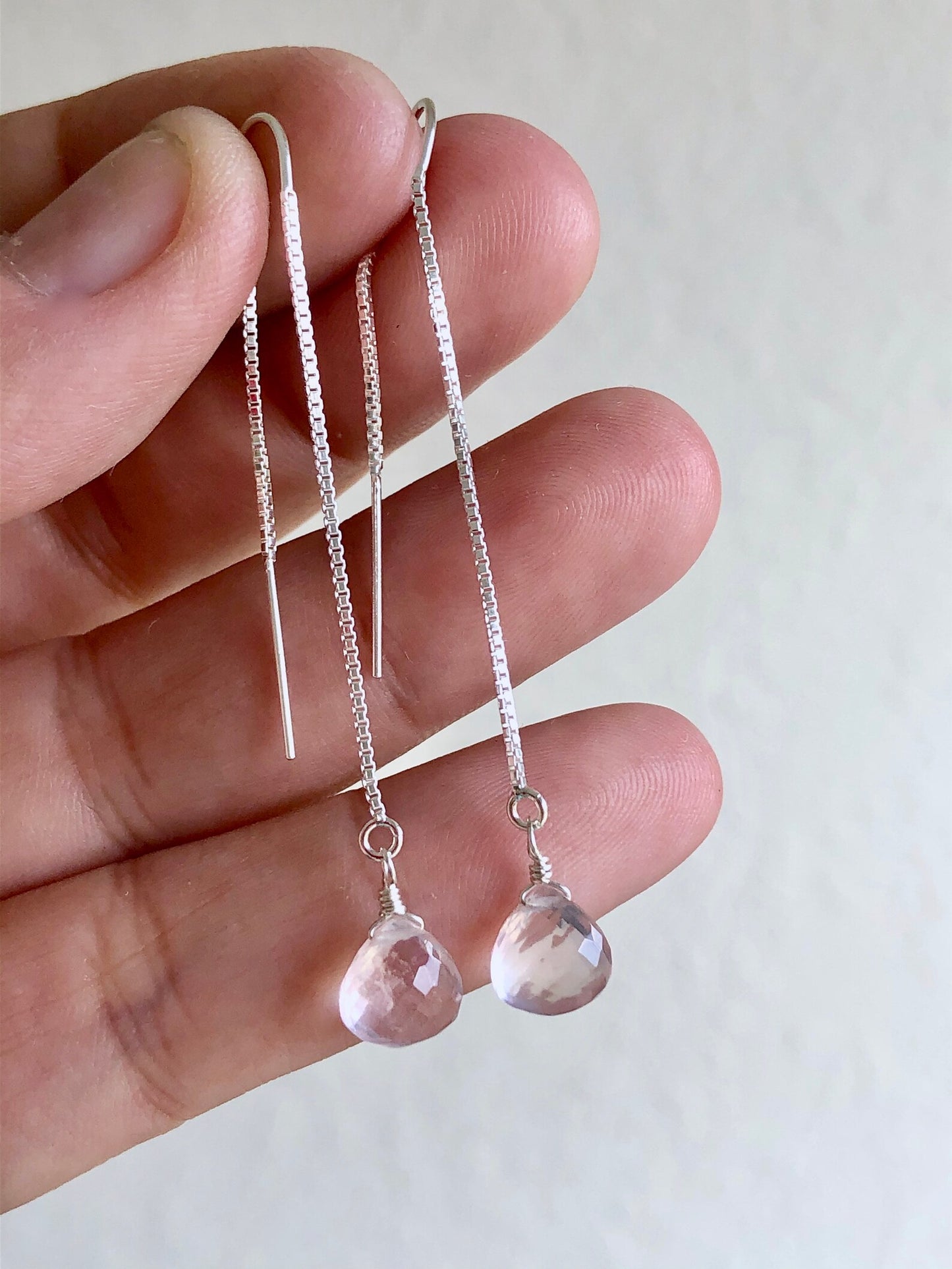 Rose Quartz Threader Earrings