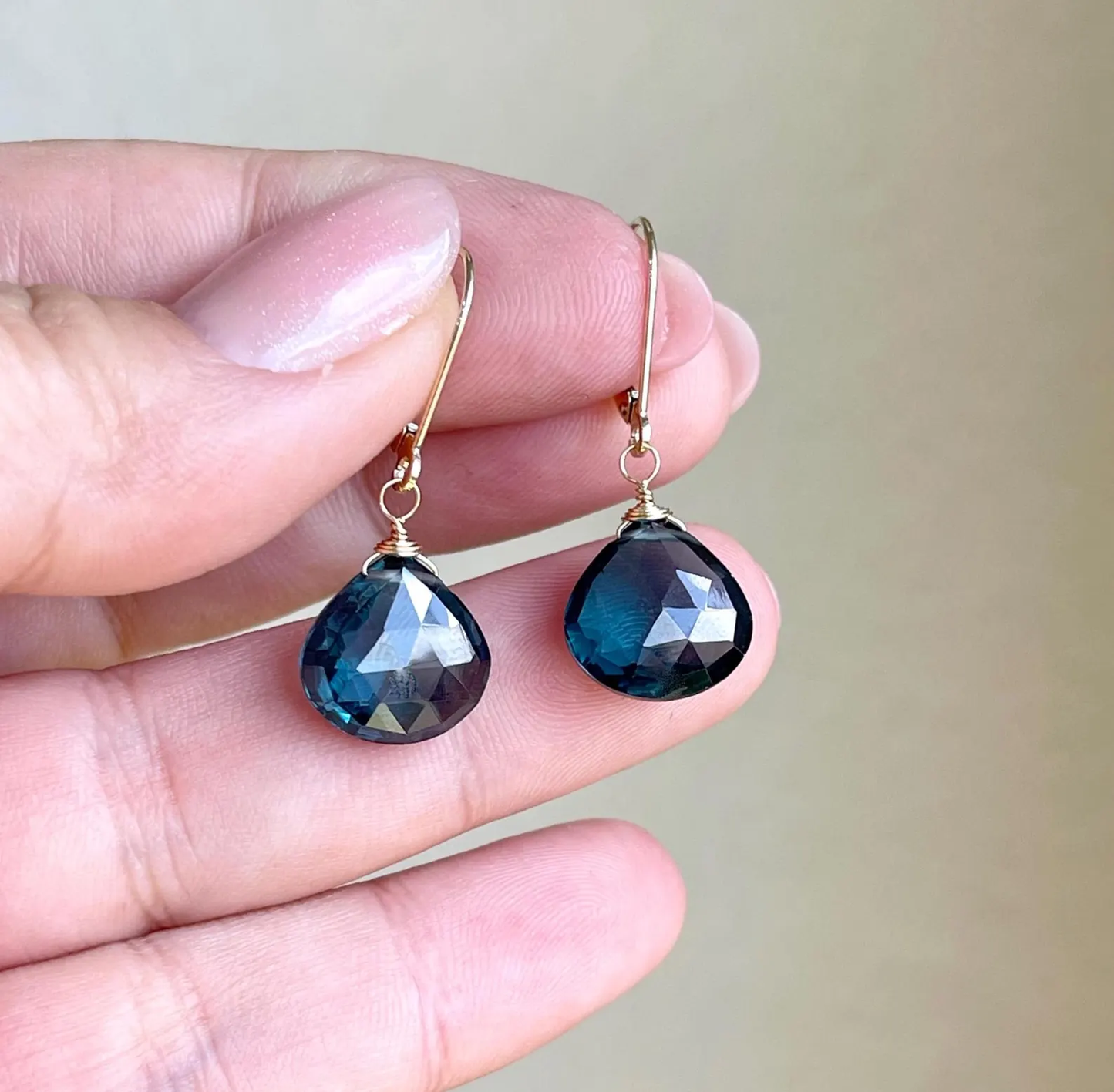London Blue Topaz Teardrop Earrings- Solid 14k Gold December Birthstone