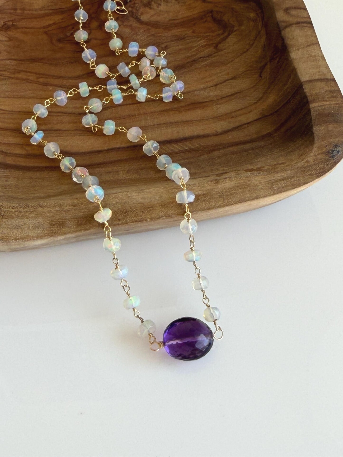 Amethyst and Ethiopian Opal Beaded Necklace